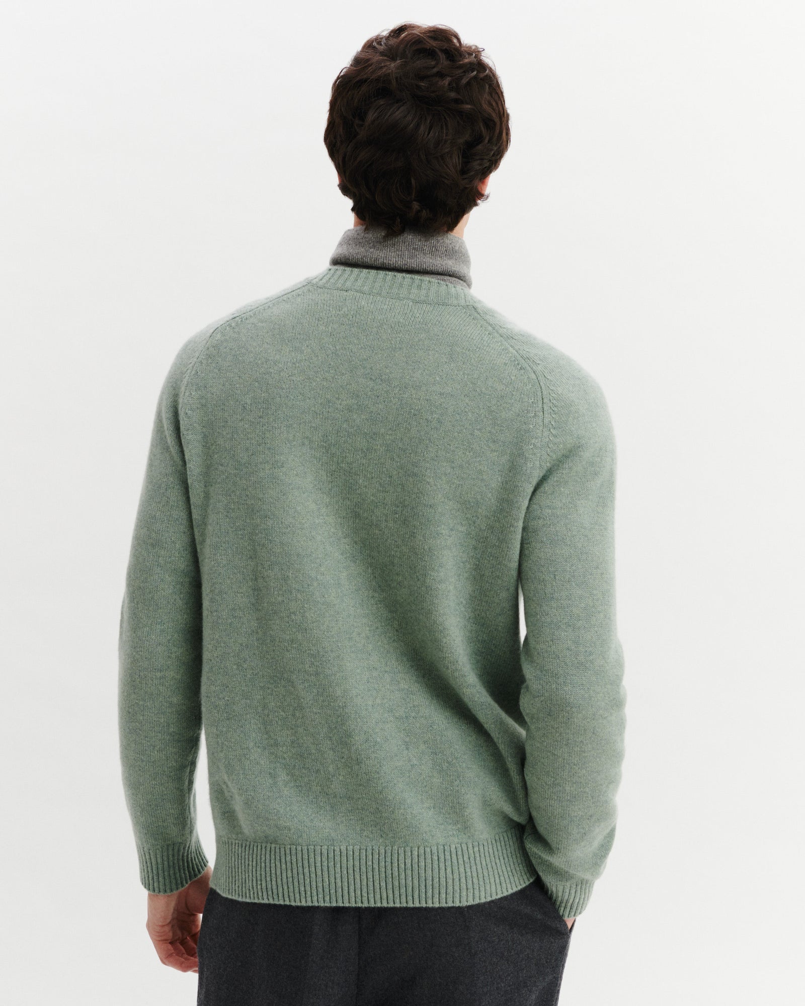 Pull col rond Léon-VERT DE GRIS-100% cachemire