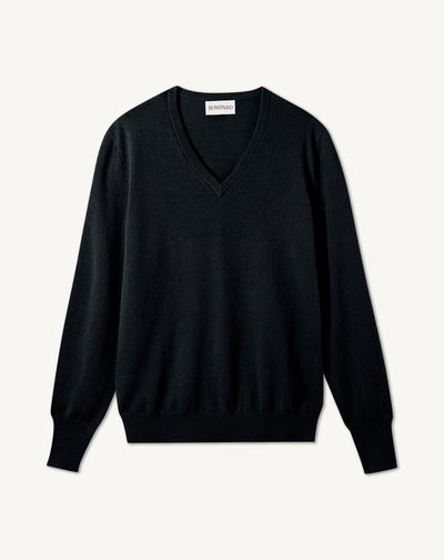 Pull V classique-NOIR-100% CACHEMIRE