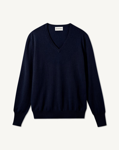 Pull V classique-MARINE-100% cachemire