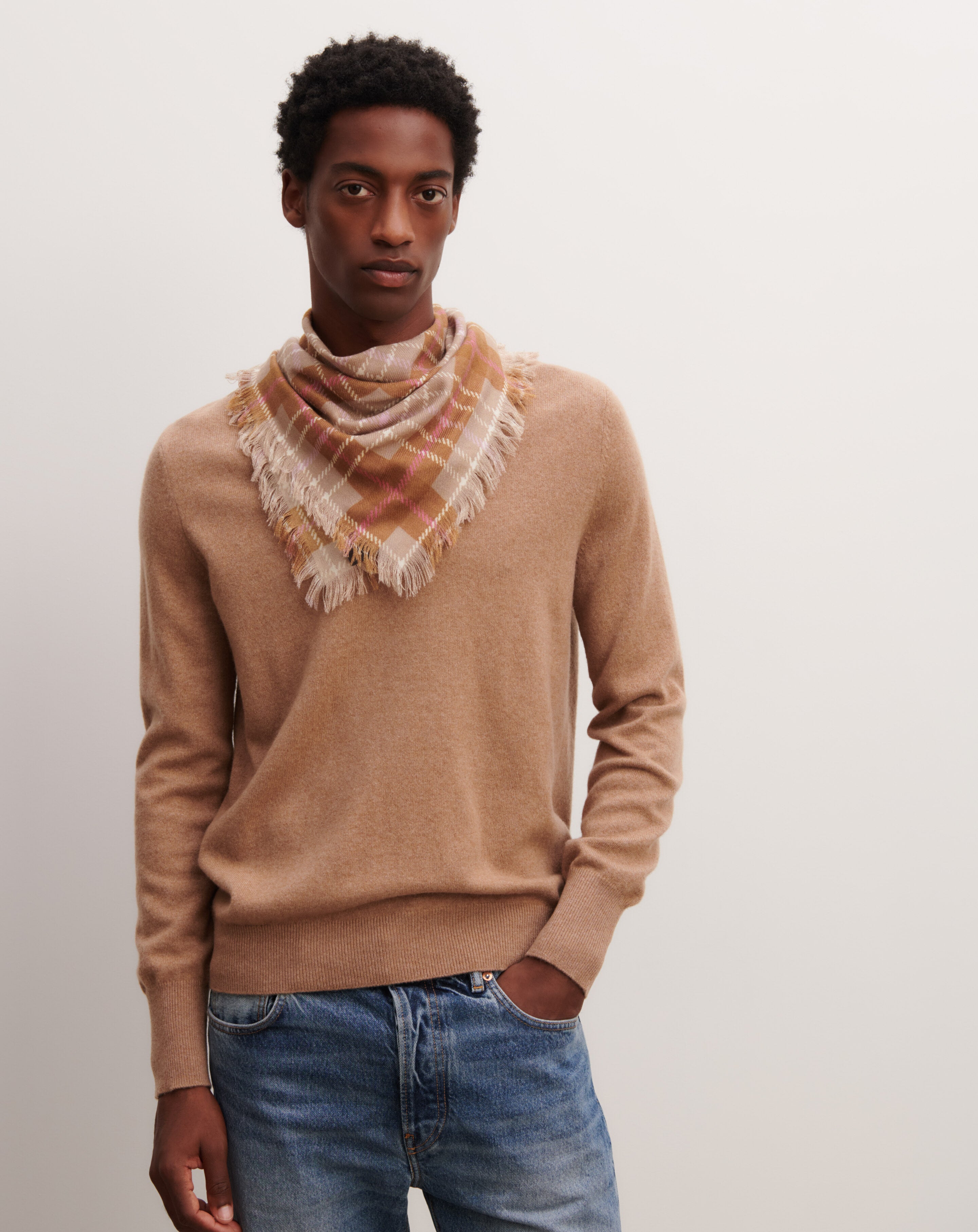 Pull col V classique Caramel