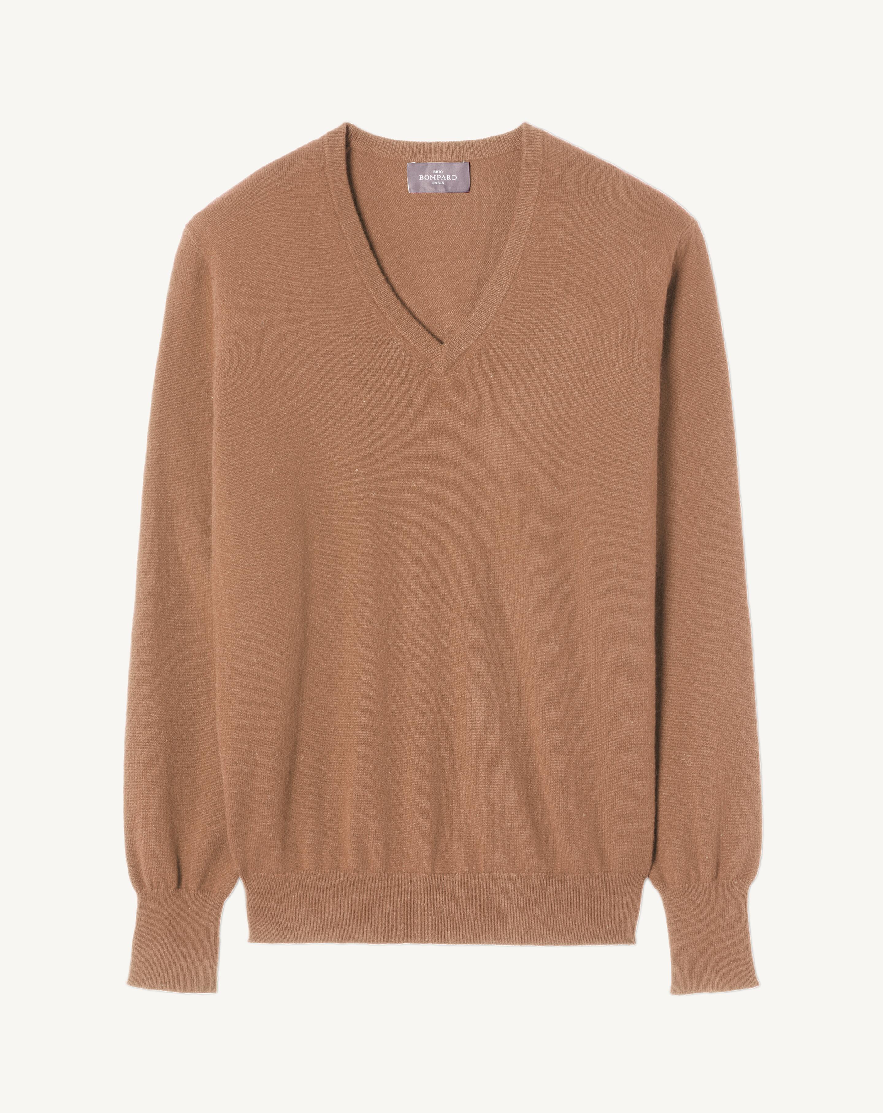 Pull V classique-CARAMEL-100% CACHEMIRE