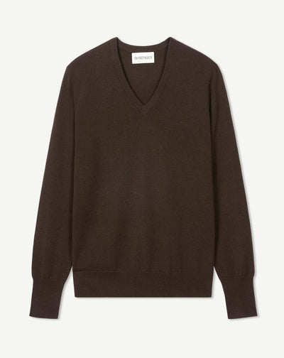 Pull col V classique-CHOCOLAT-100% cachemire