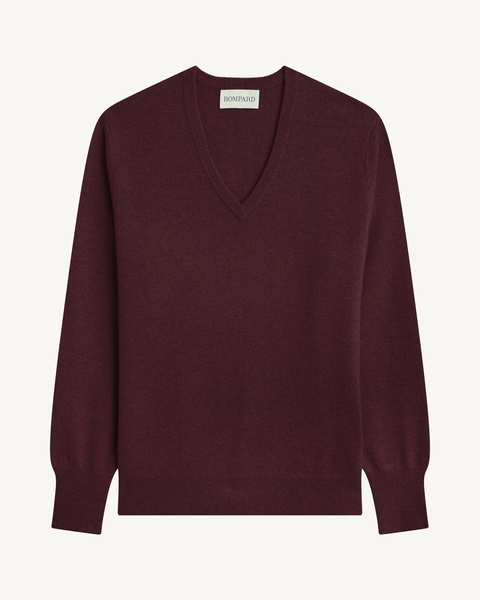 Pull col V classique-GRENAT-100% cachemire