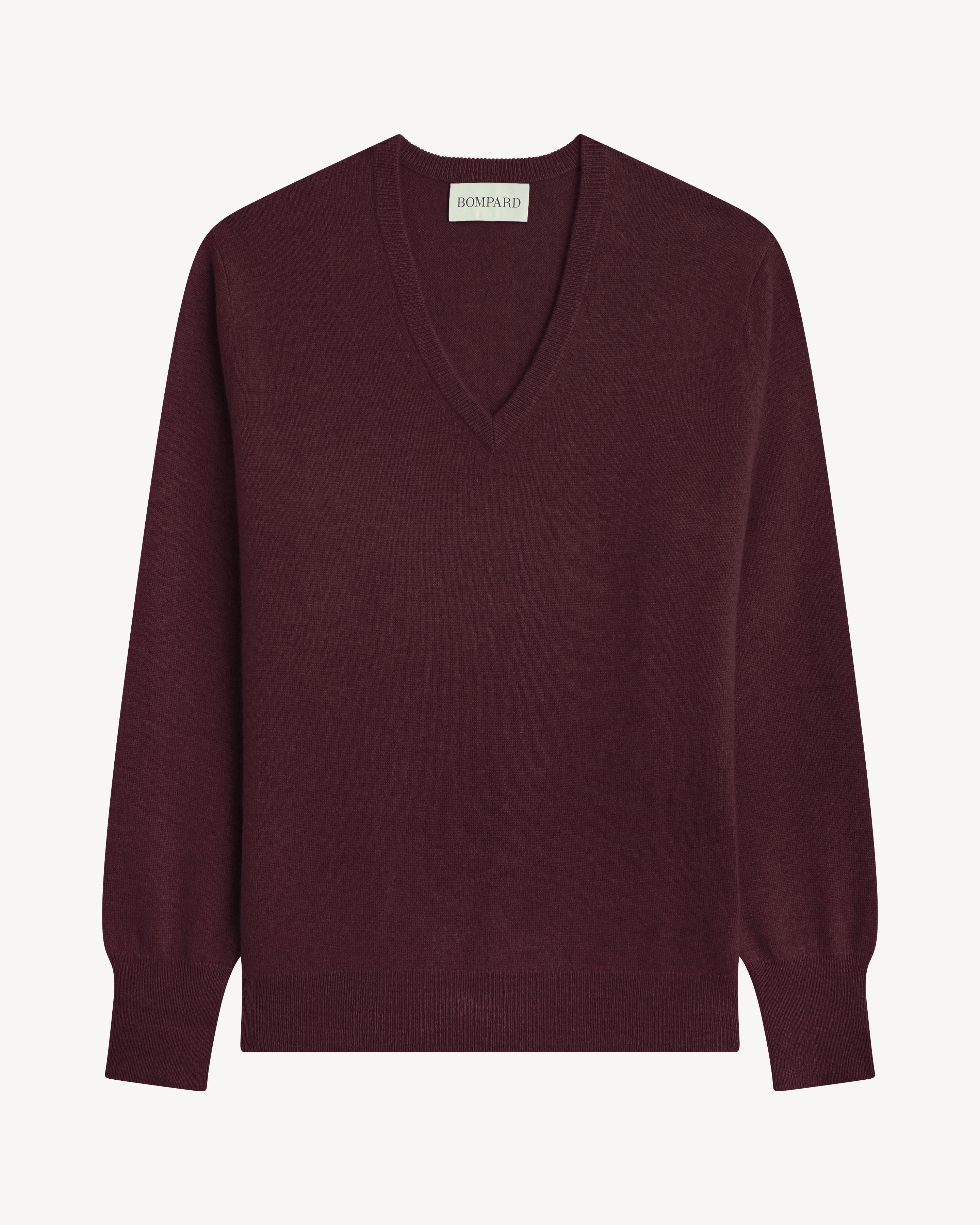 Pull col V classique-GRENAT-100% cachemire
