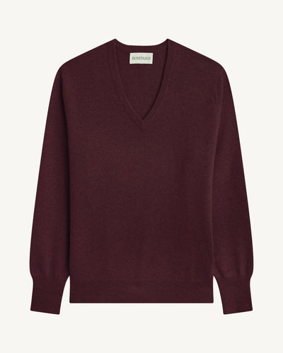 Pull col V classique-GRENAT-100% cachemire