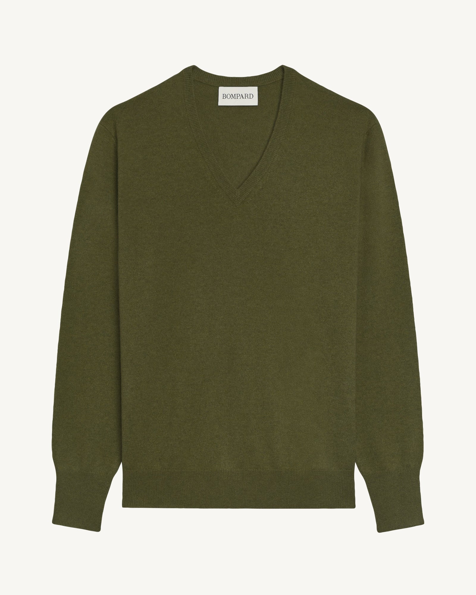 Pull col V classique-OLIVE-100% cachemire