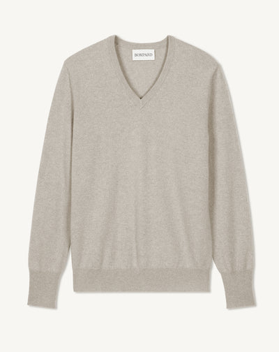 Pull col V classique-GRIS ARGENTE-100% cachemire