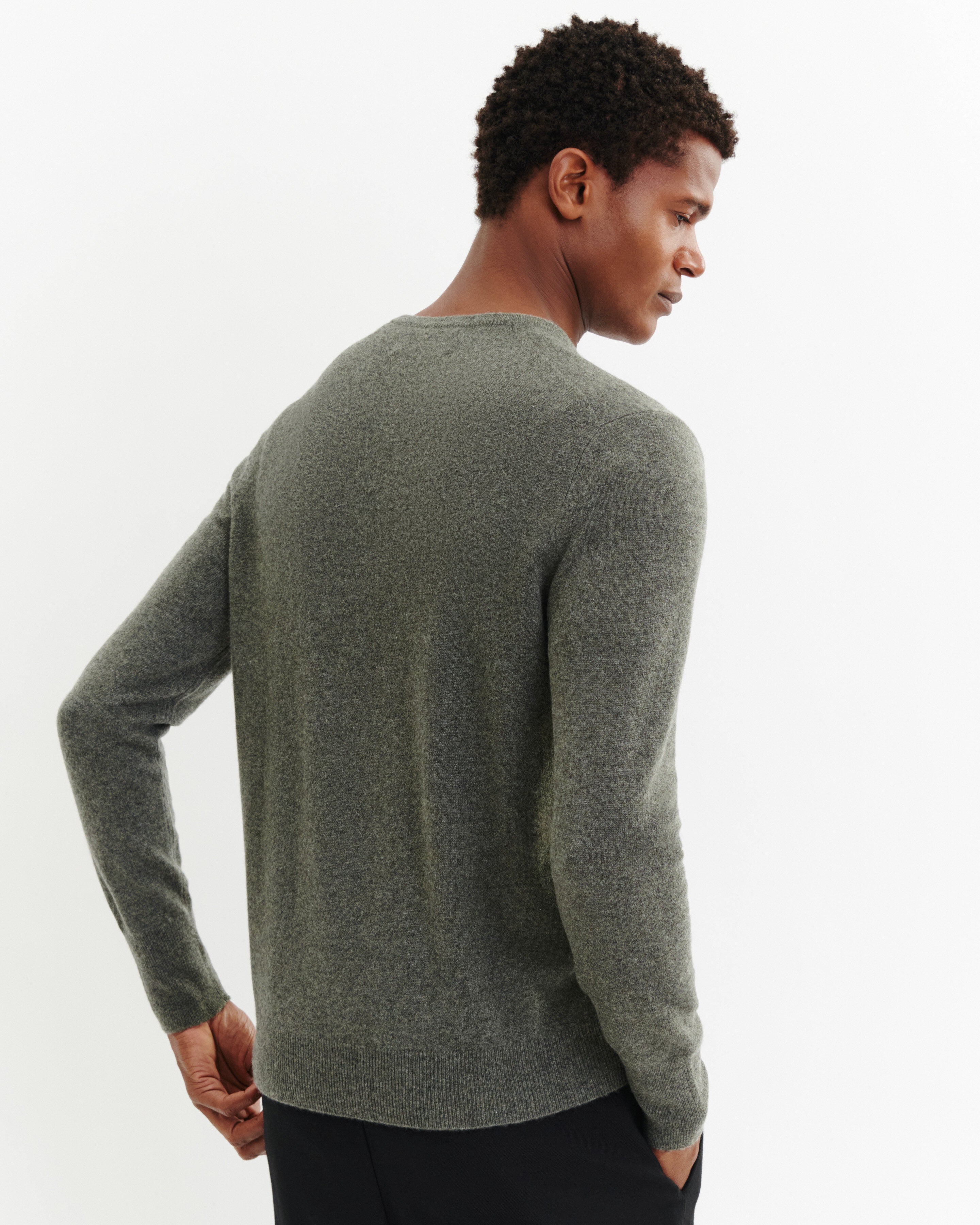 Pull col V classique-KAKI OMBRE-100% cachemire