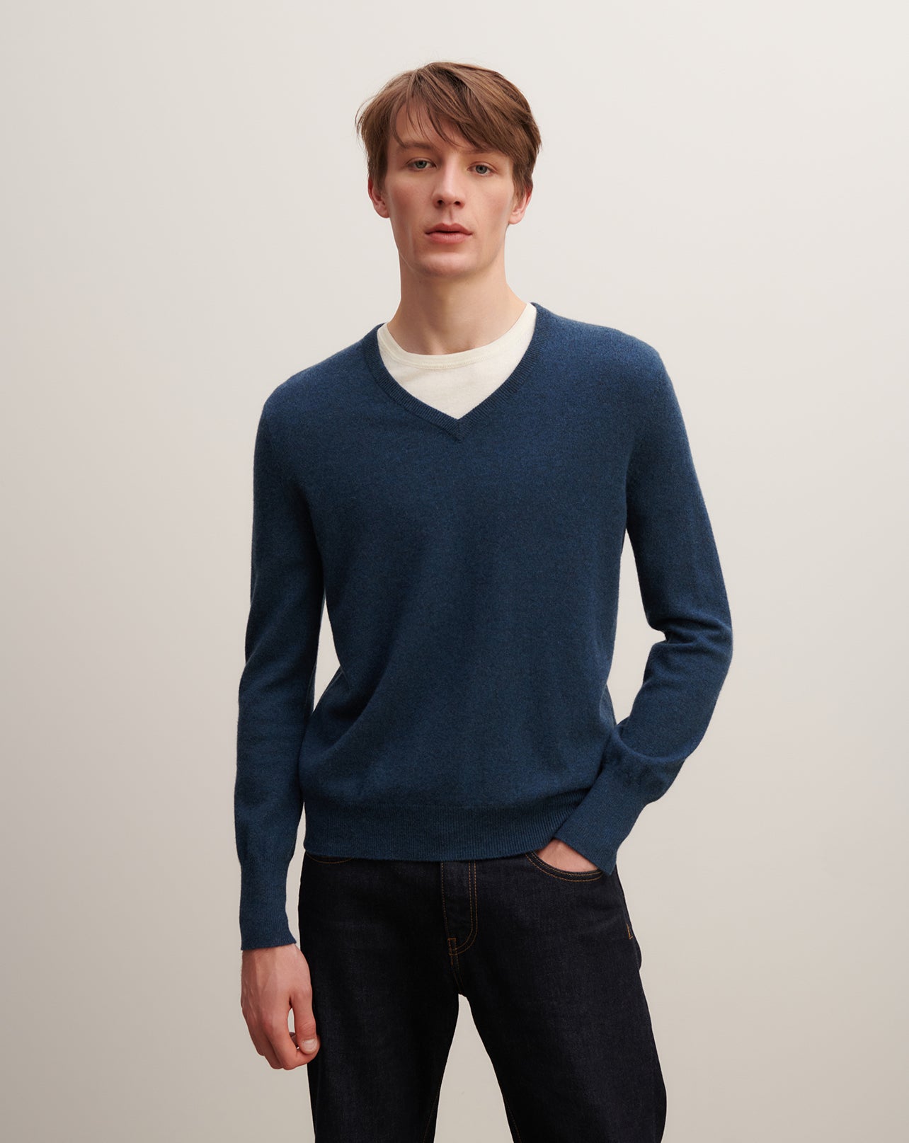 Pull col V classique-AIZOME-100% cachemire