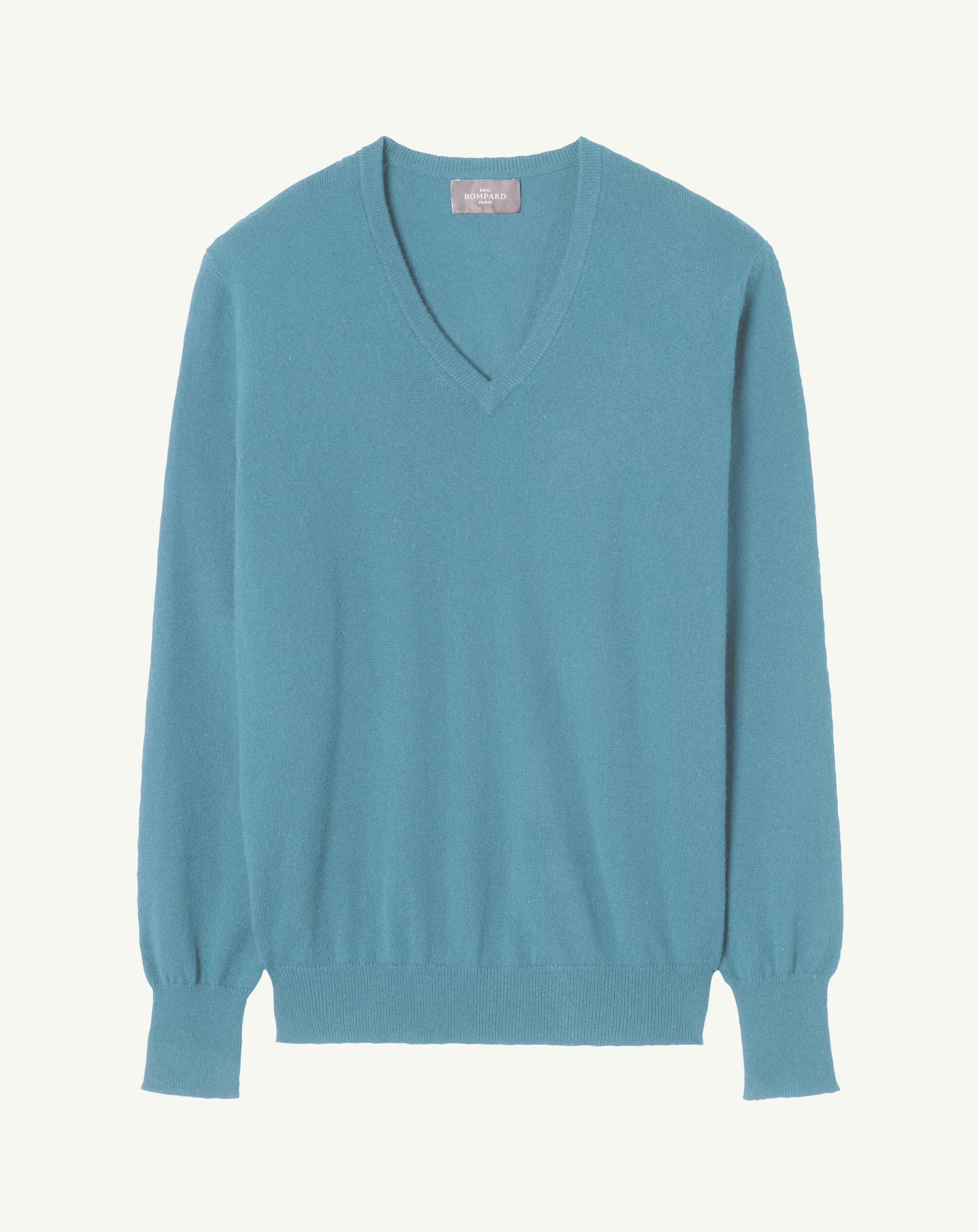 Pull col V classique-BLEU HERON-100% cachemire