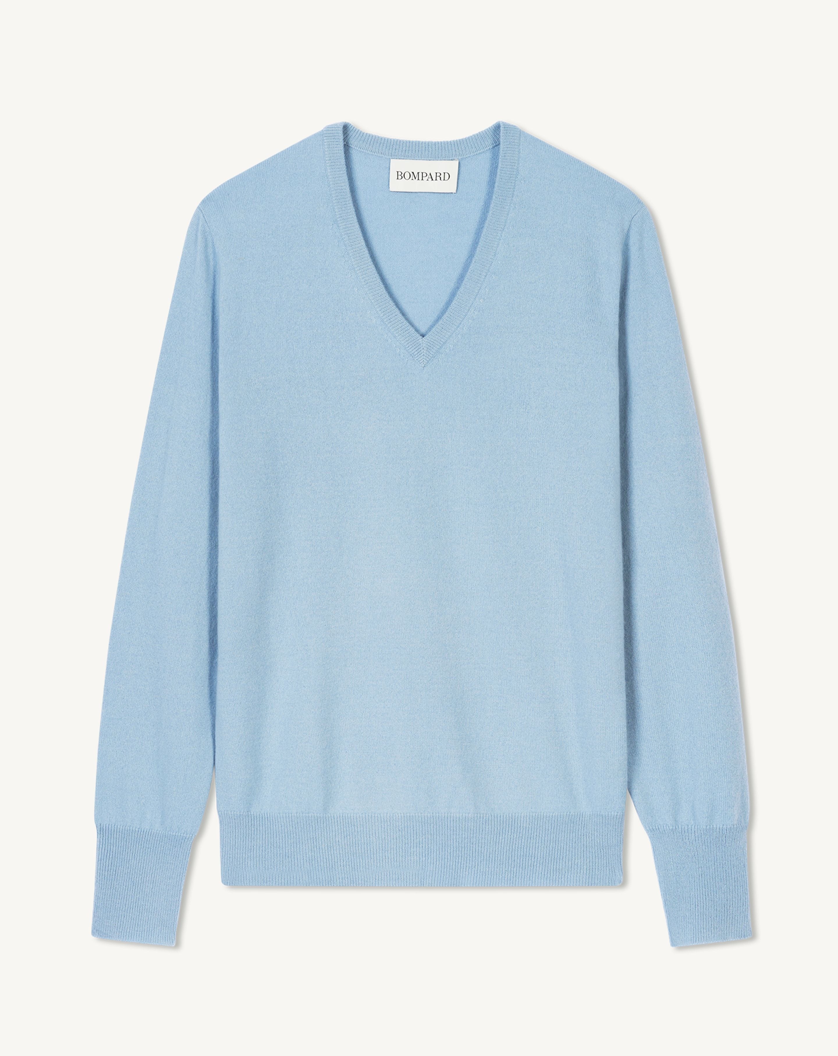 Pull col V classique-BLEU CONCORDE-100% cachemire