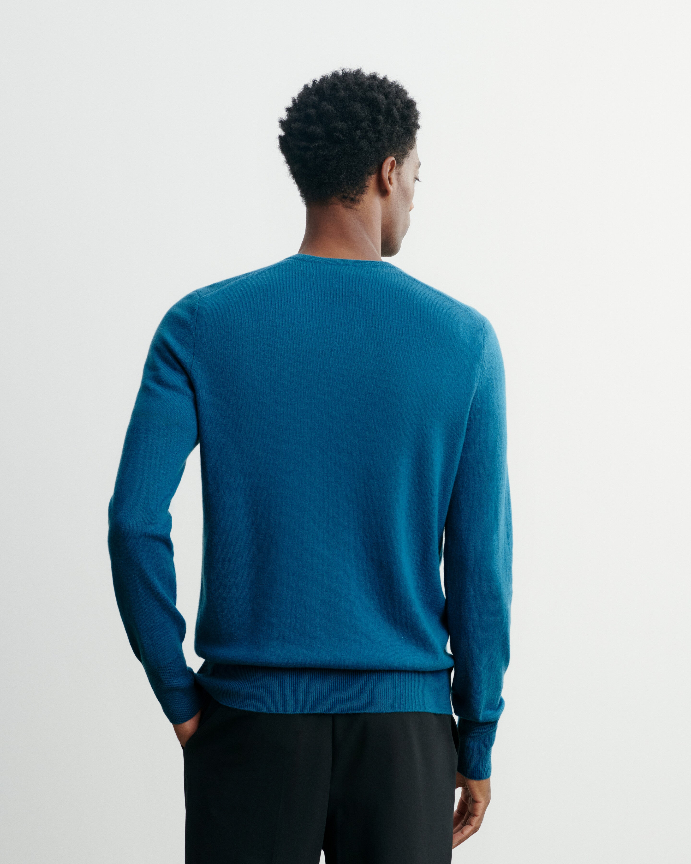 Pull col V classique-BLEU PAGODE-100% cachemire