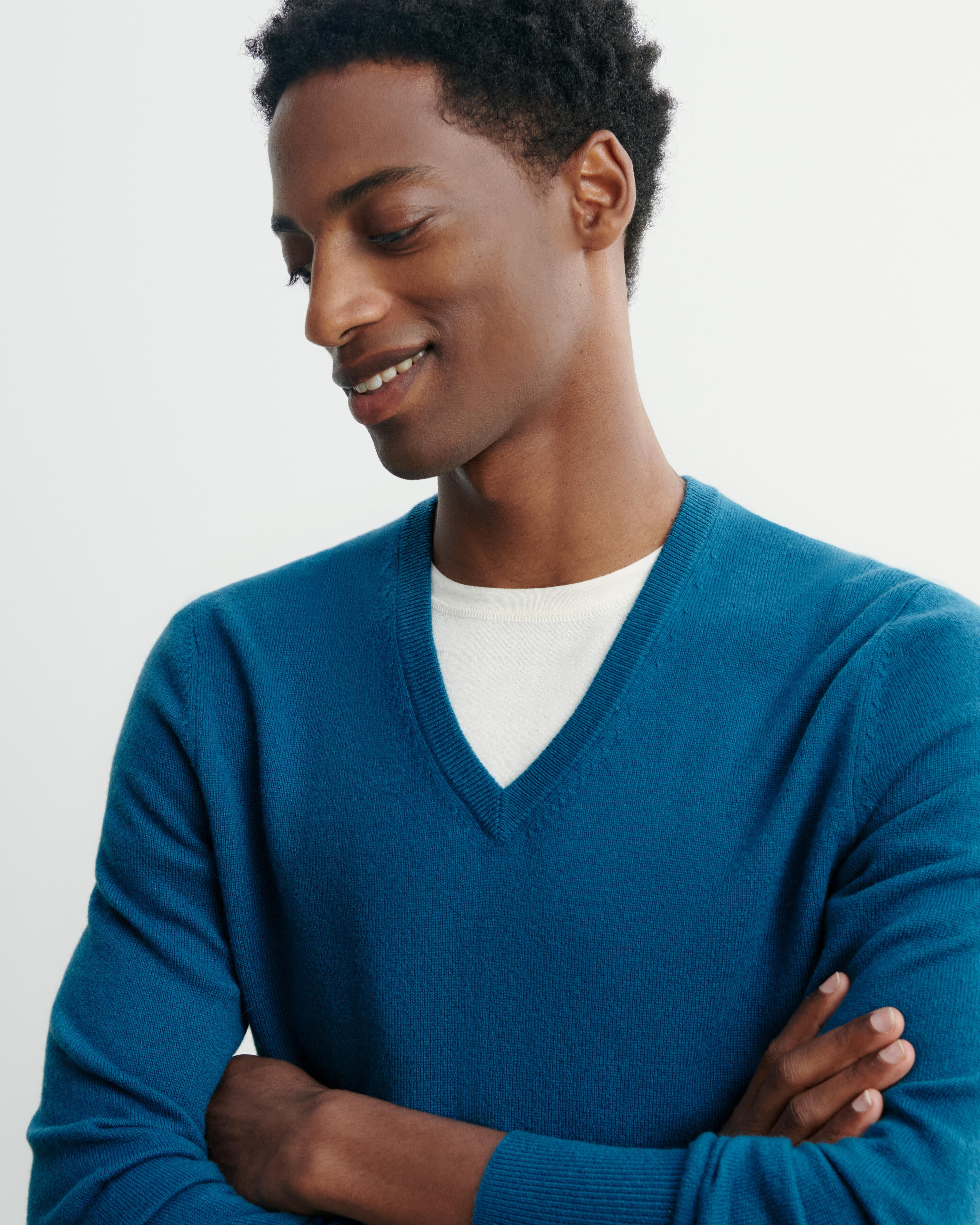 Pull col V classique-BLEU PAGODE-100% cachemire