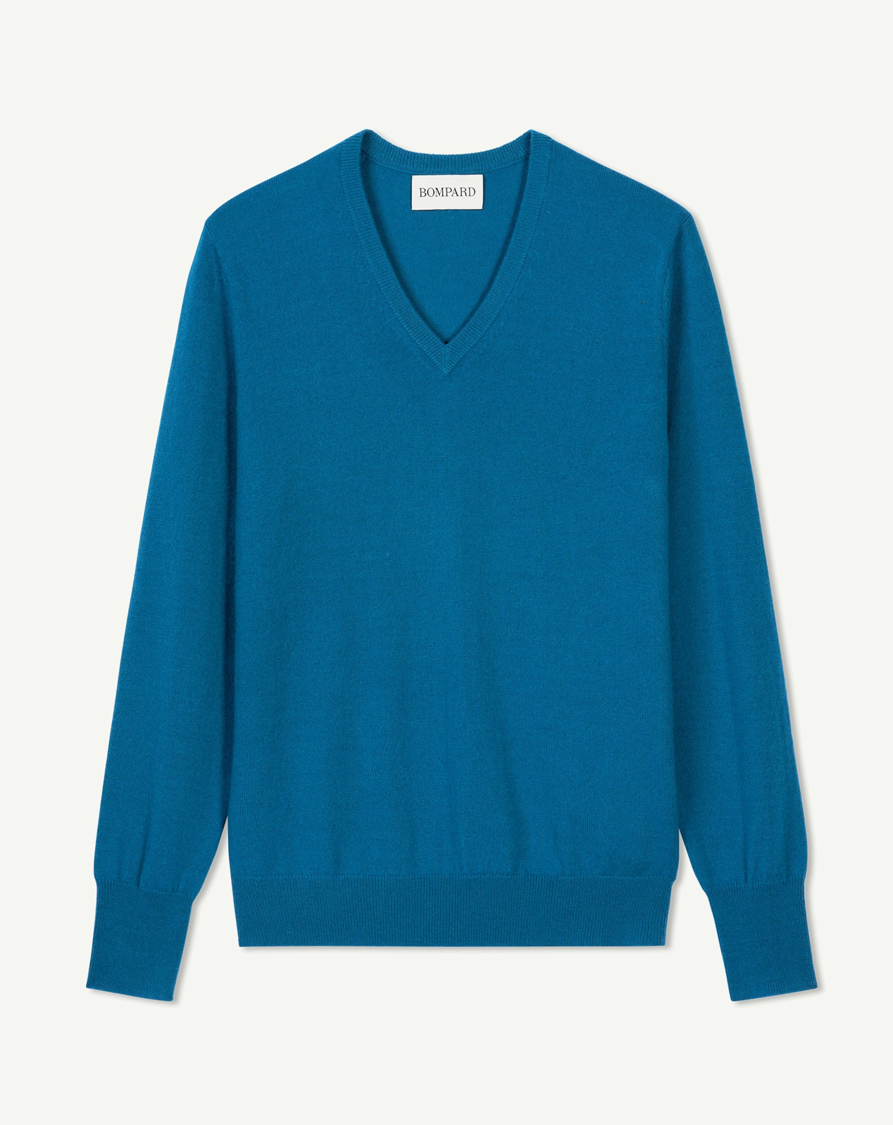 Pull col V classique-BLEU PAGODE-100% cachemire