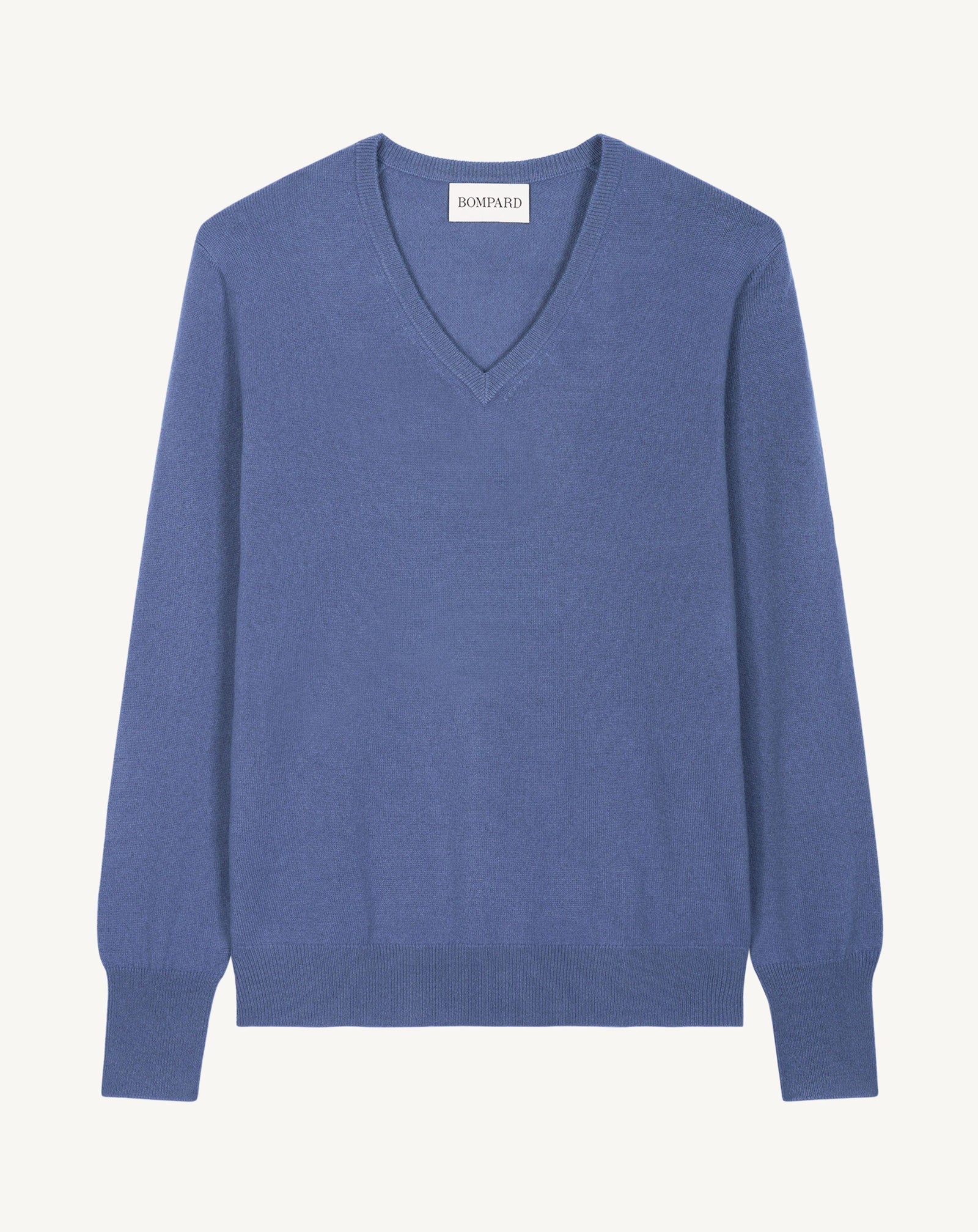 Pull col V classique-BLEU ATLAS-100% cachemire