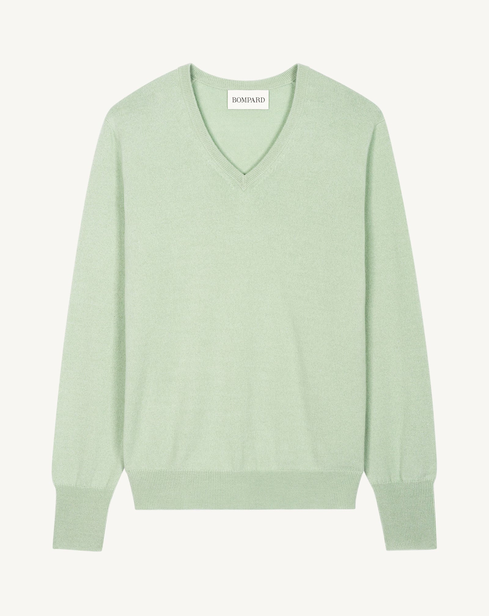 Pull col V classique-VERT AMANDE-100% cachemire