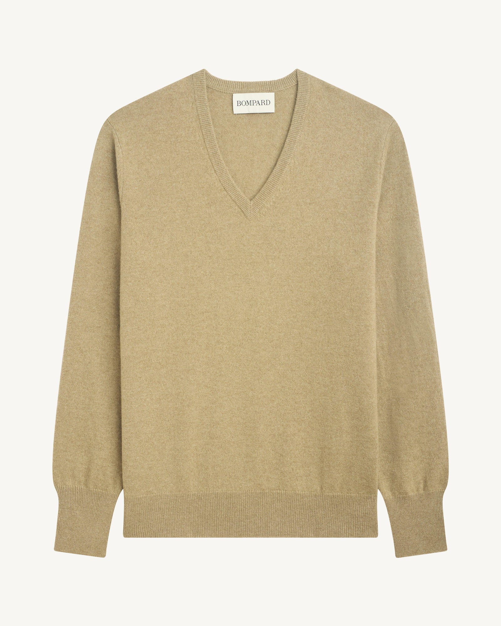 Pull col V classique-BEIGE CENDRE-100% cachemire