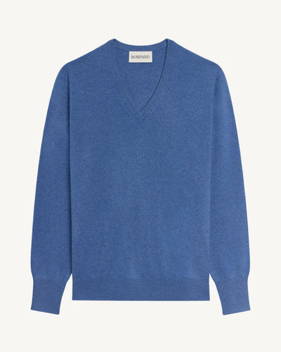 Pull col V classique-BLEU DE DELFT-100% cachemire