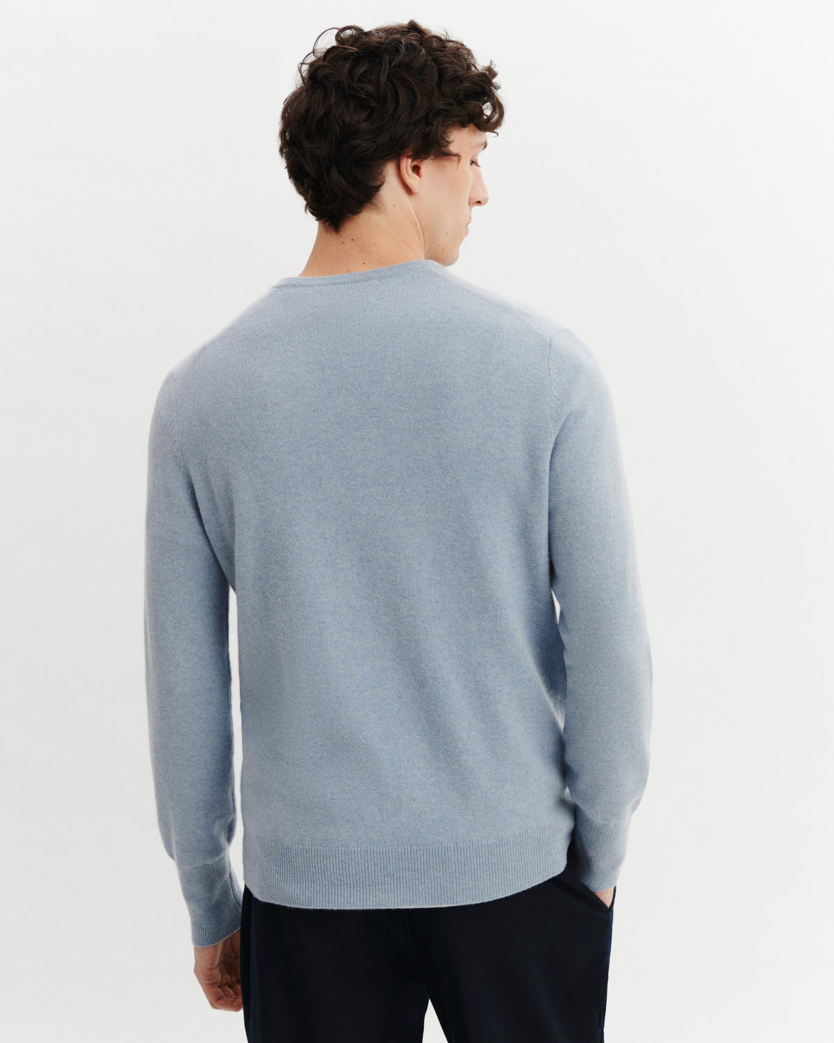 Pull col V Origines-BLEU GLACIER-100% cachemire