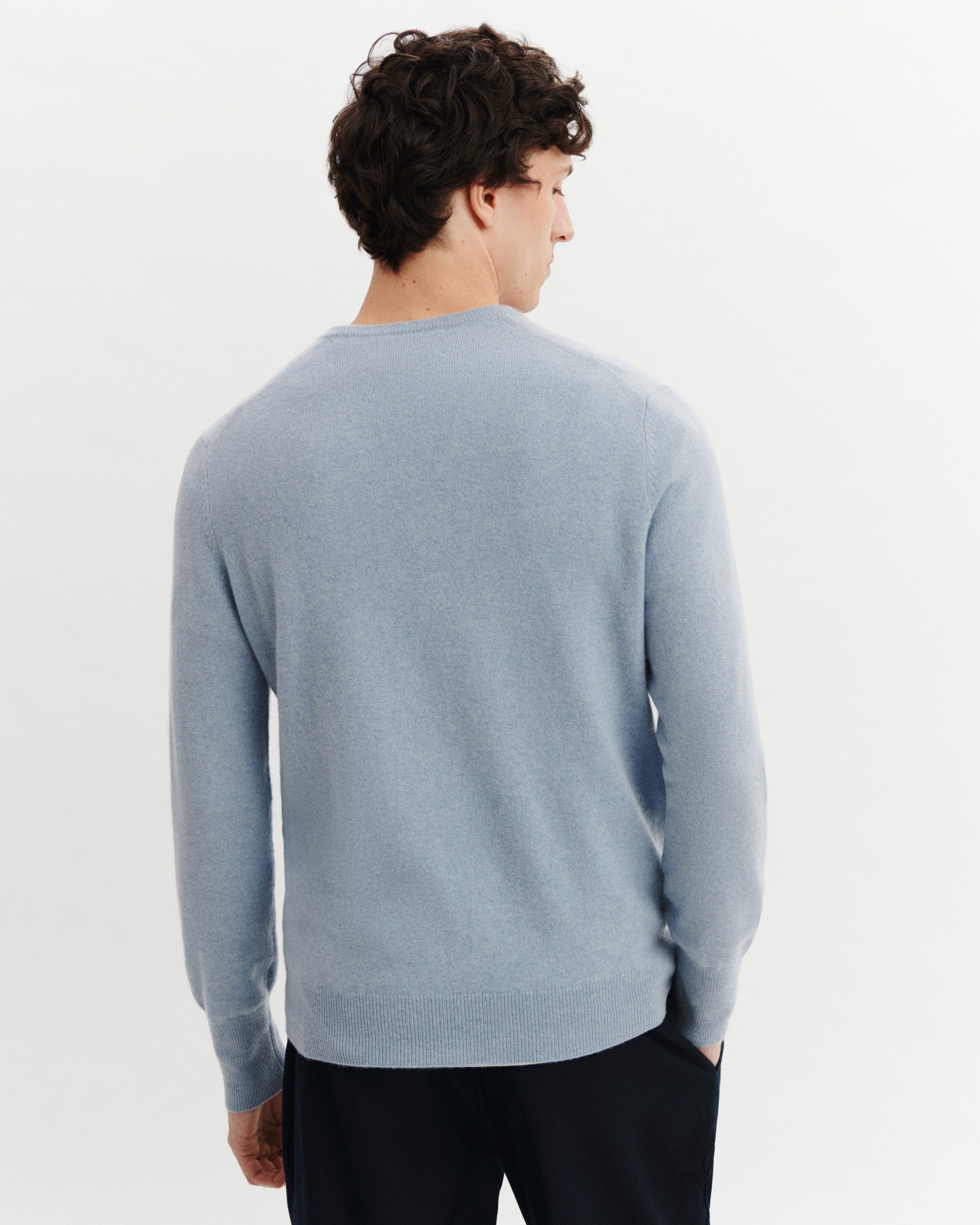 Pull col V Origines-BLEU GLACIER-100% cachemire