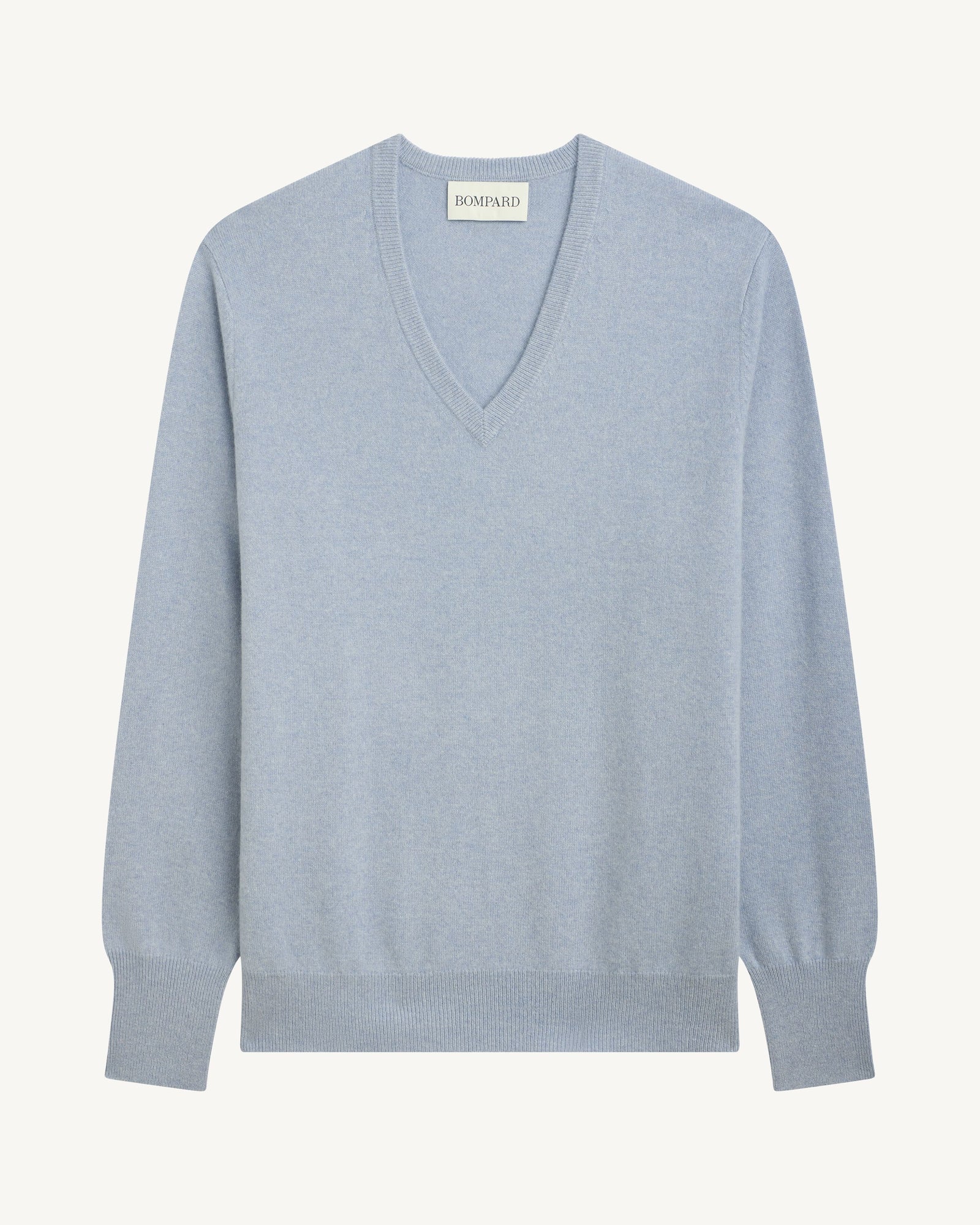 Pull col V classique-BLEU GLACIER-100% cachemire