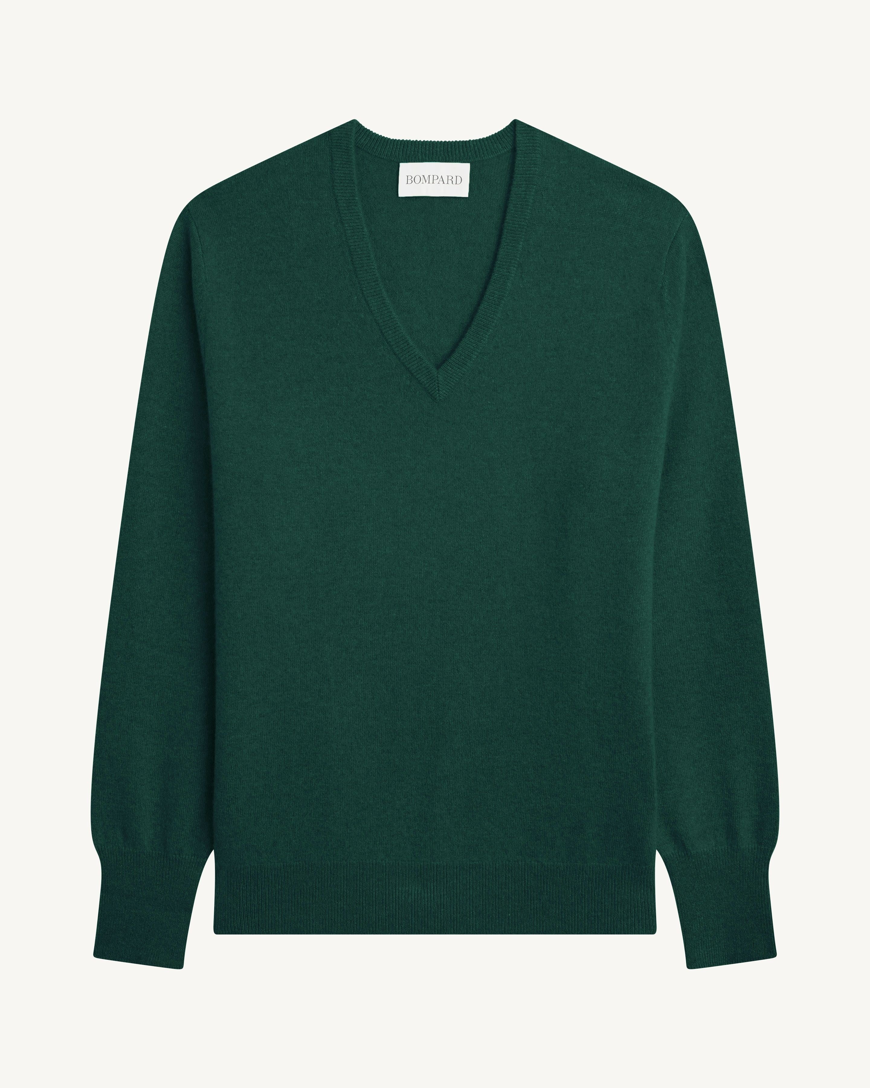 Pull col V classique-VERT SAPHIR-100% cachemire