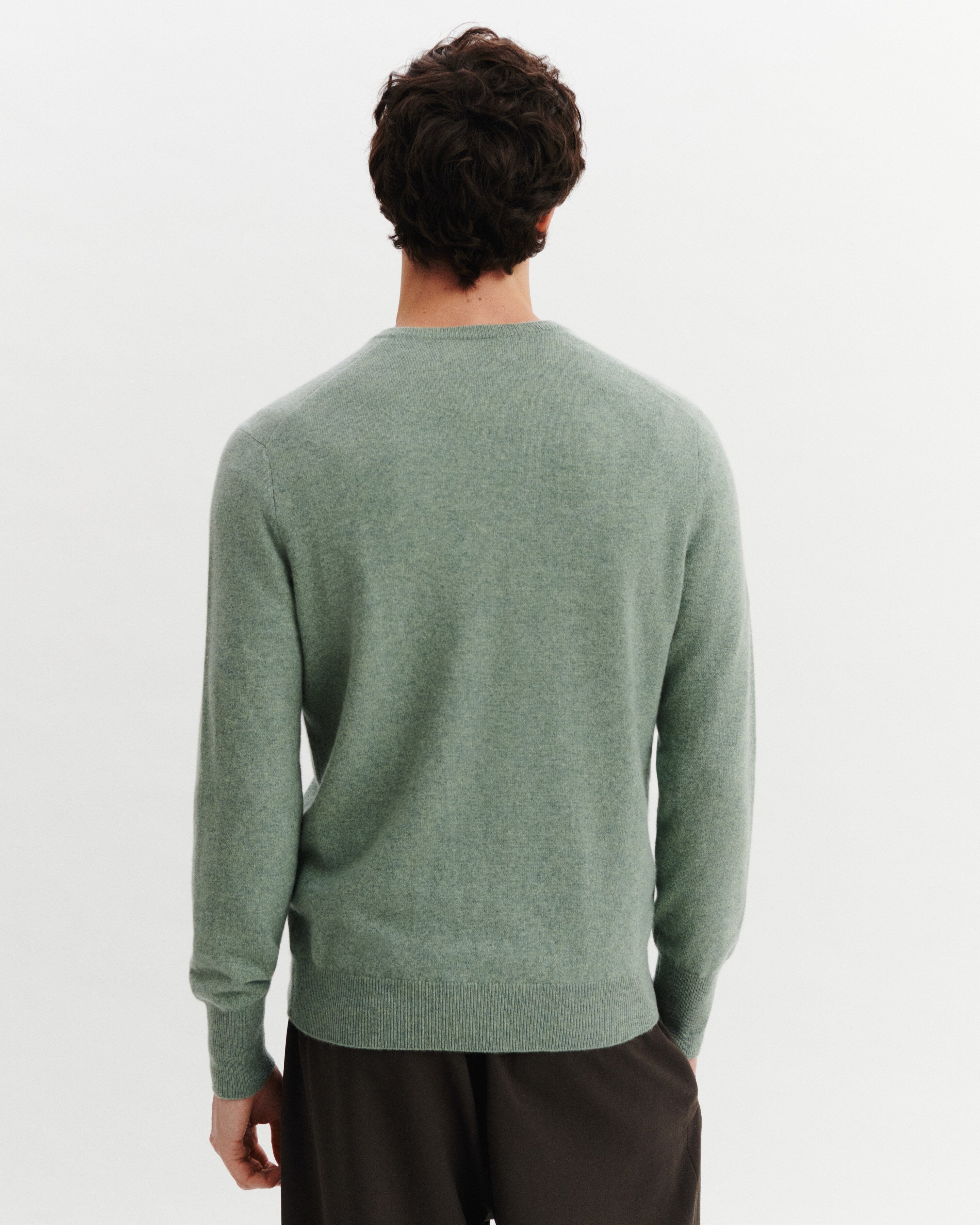 Pull col V Origines-VERT DE GRIS-100% cachemire