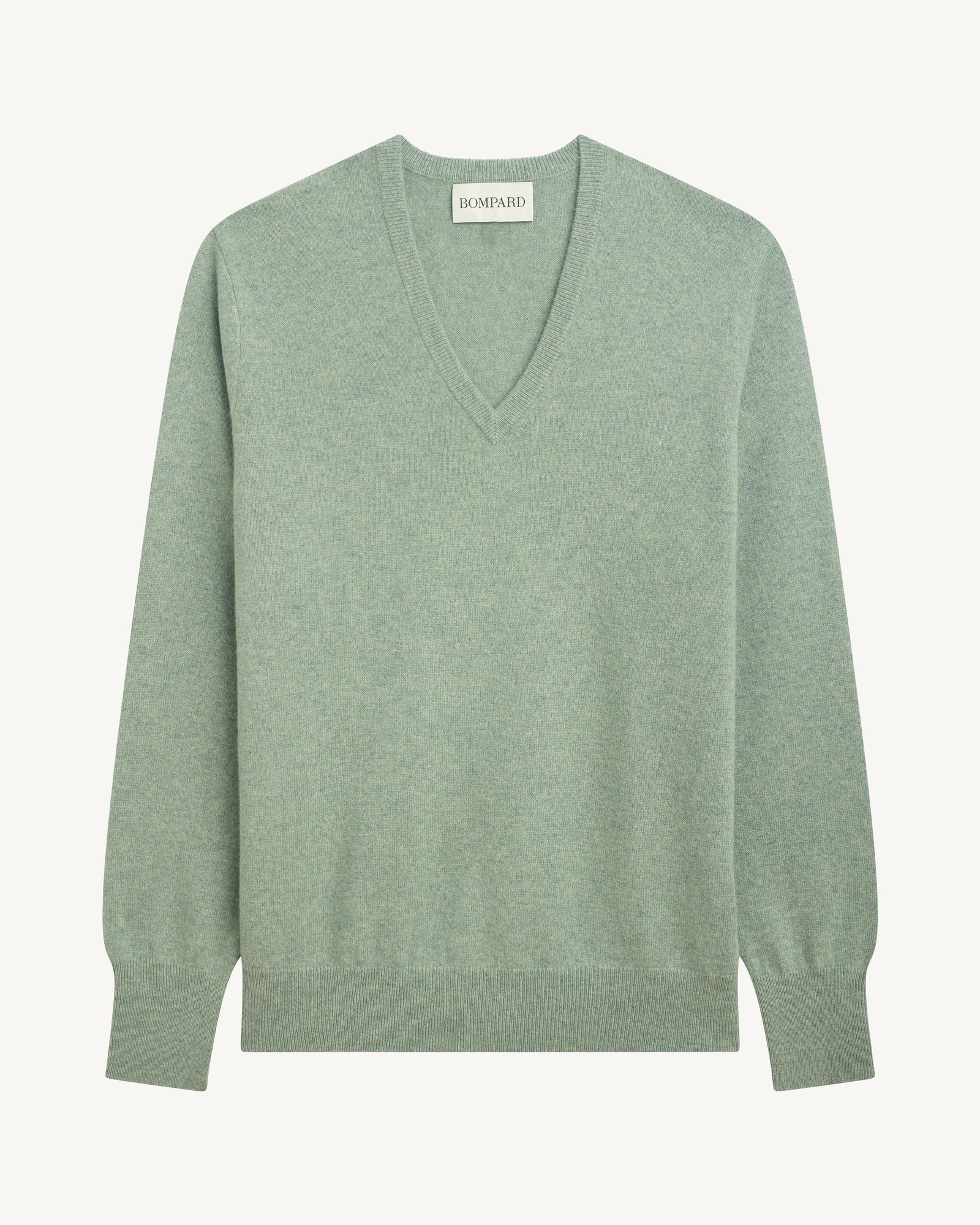 Pull col V classique-VERT DE GRIS-100% cachemire