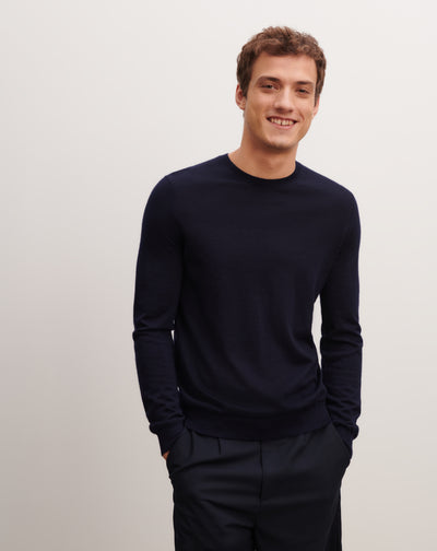 Pull col rond ultrafin-MARINE-100% CACHEMIRE