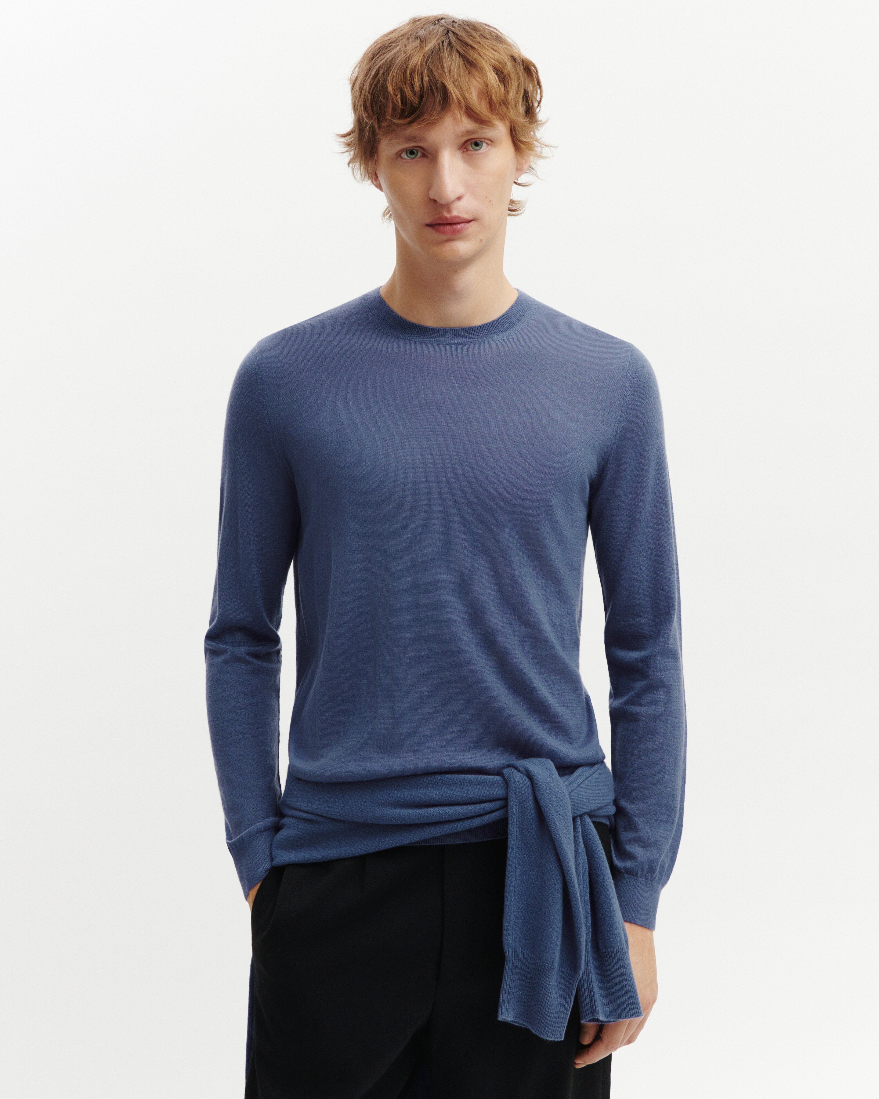 Pull col rond ultrafin-BLEU ATLAS-100% cachemire