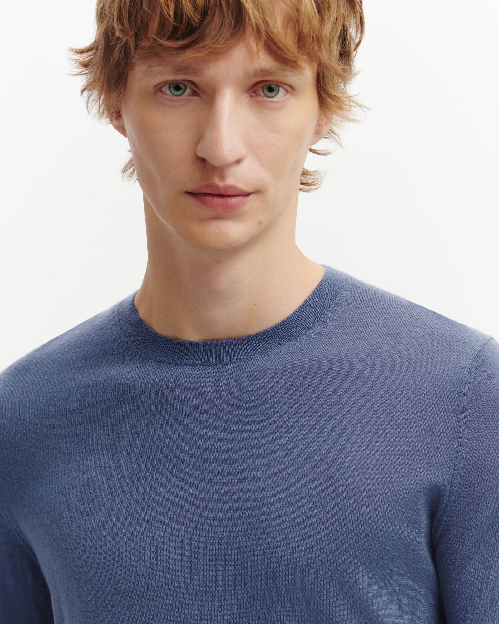 Pull col rond ultrafin-BLEU ATLAS-100% cachemire