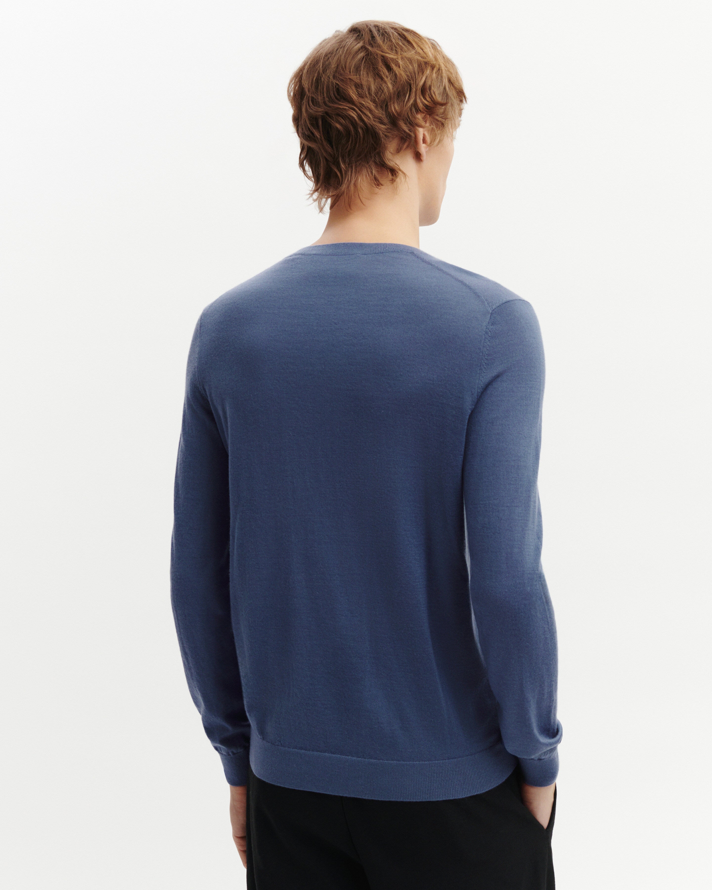 Pull col rond ultrafin-BLEU ATLAS-100% cachemire
