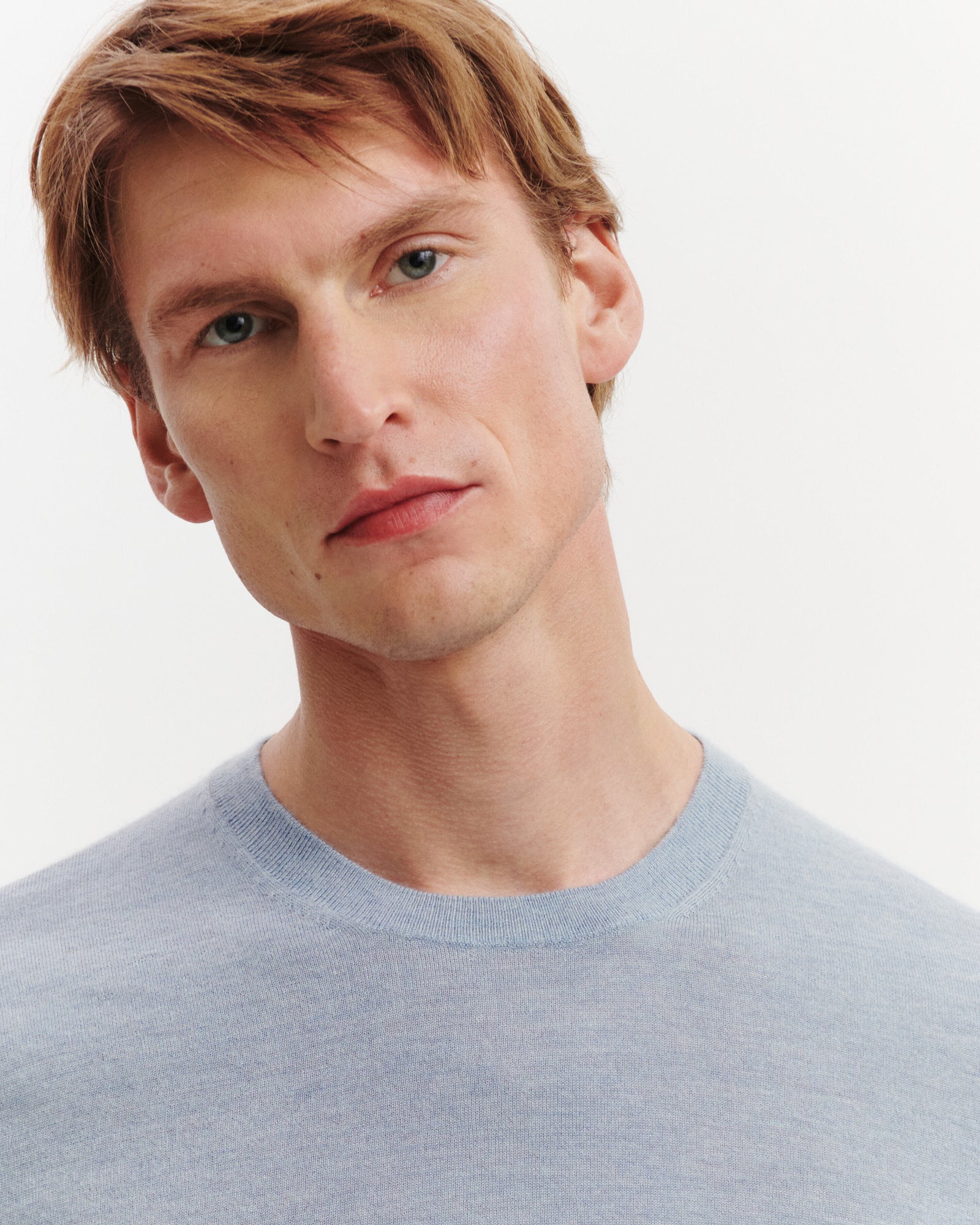 Pull col rond ultrafin-BLEU GLACIER-100% cachemire