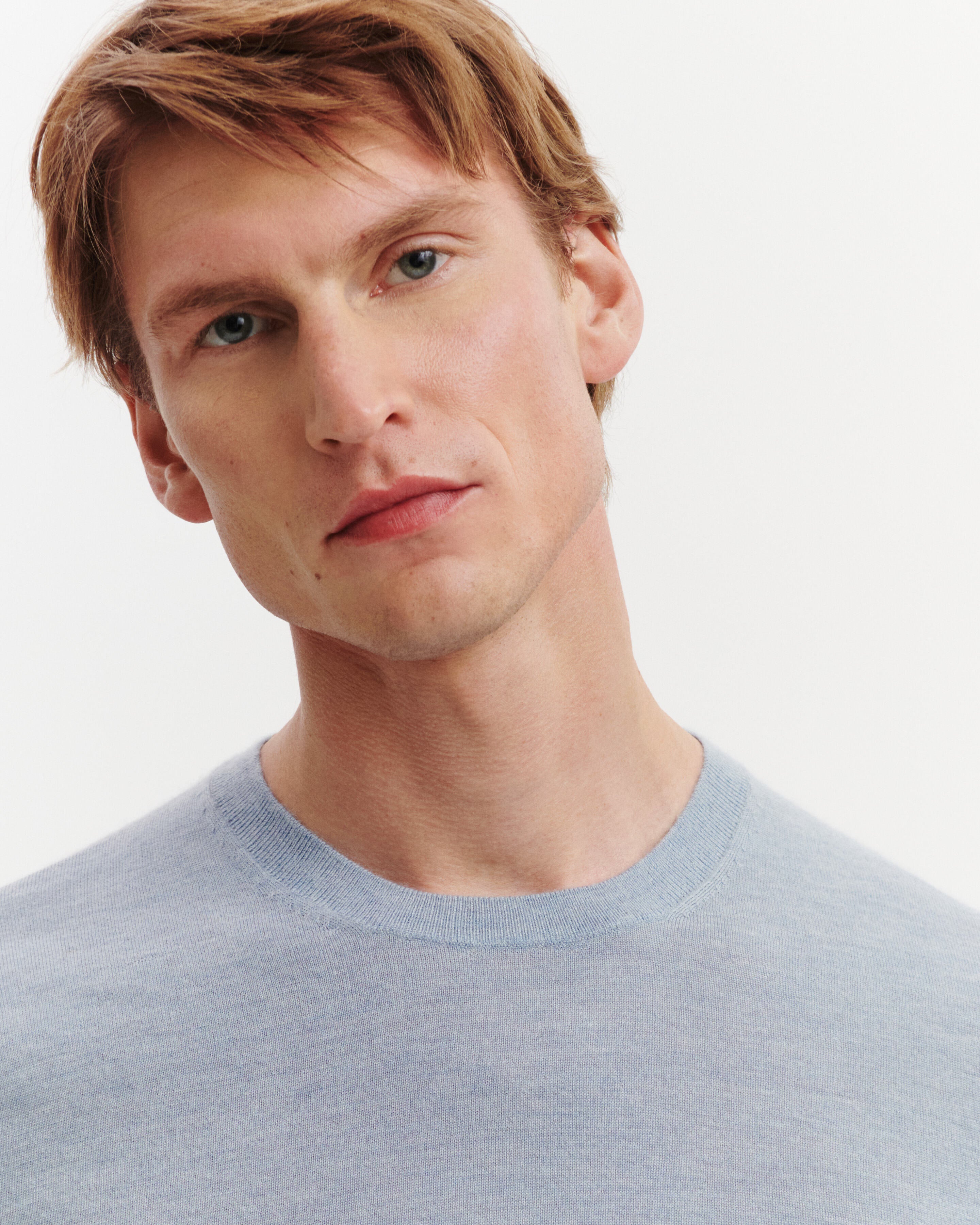 Pull col rond ultrafin-BLEU GLACIER-100% cachemire