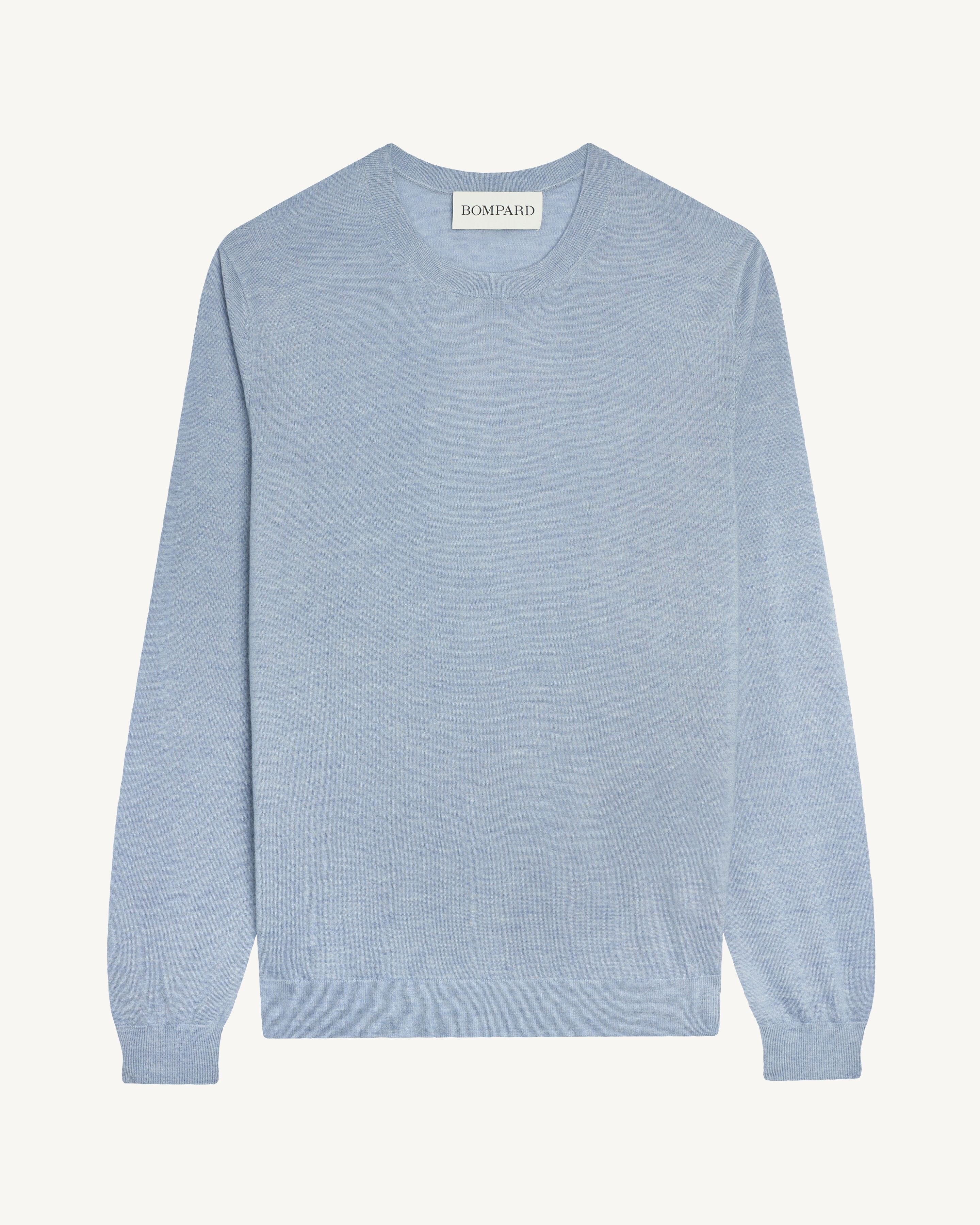 Pull col rond ultrafin-BLEU GLACIER-100% cachemire