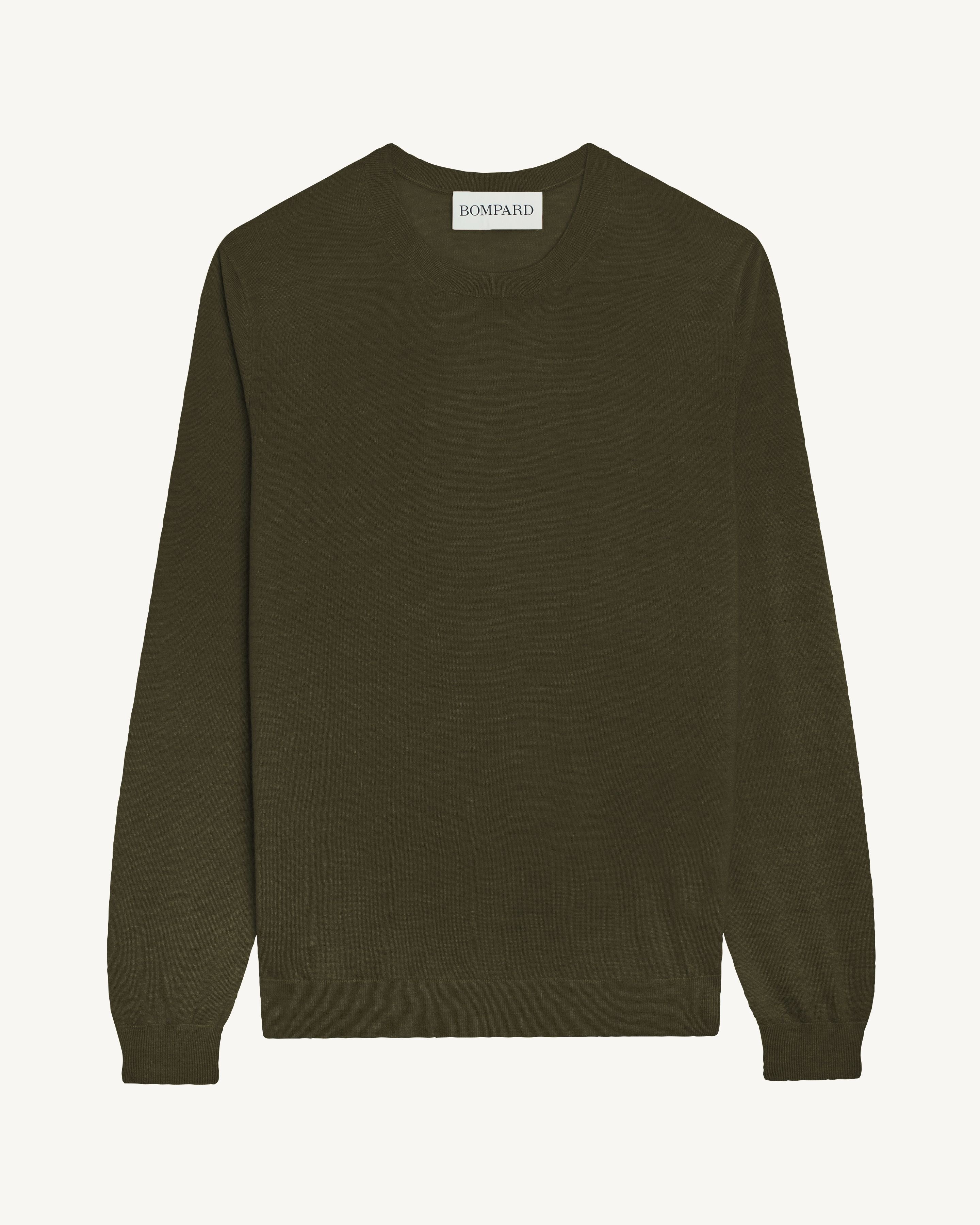 Pull col rond ultrafin-KAKI KOMBU-100% cachemire