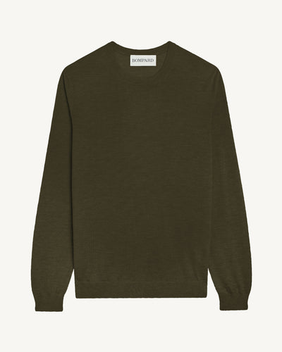 Pull col rond ultrafin-KAKI KOMBU-100% cachemire
