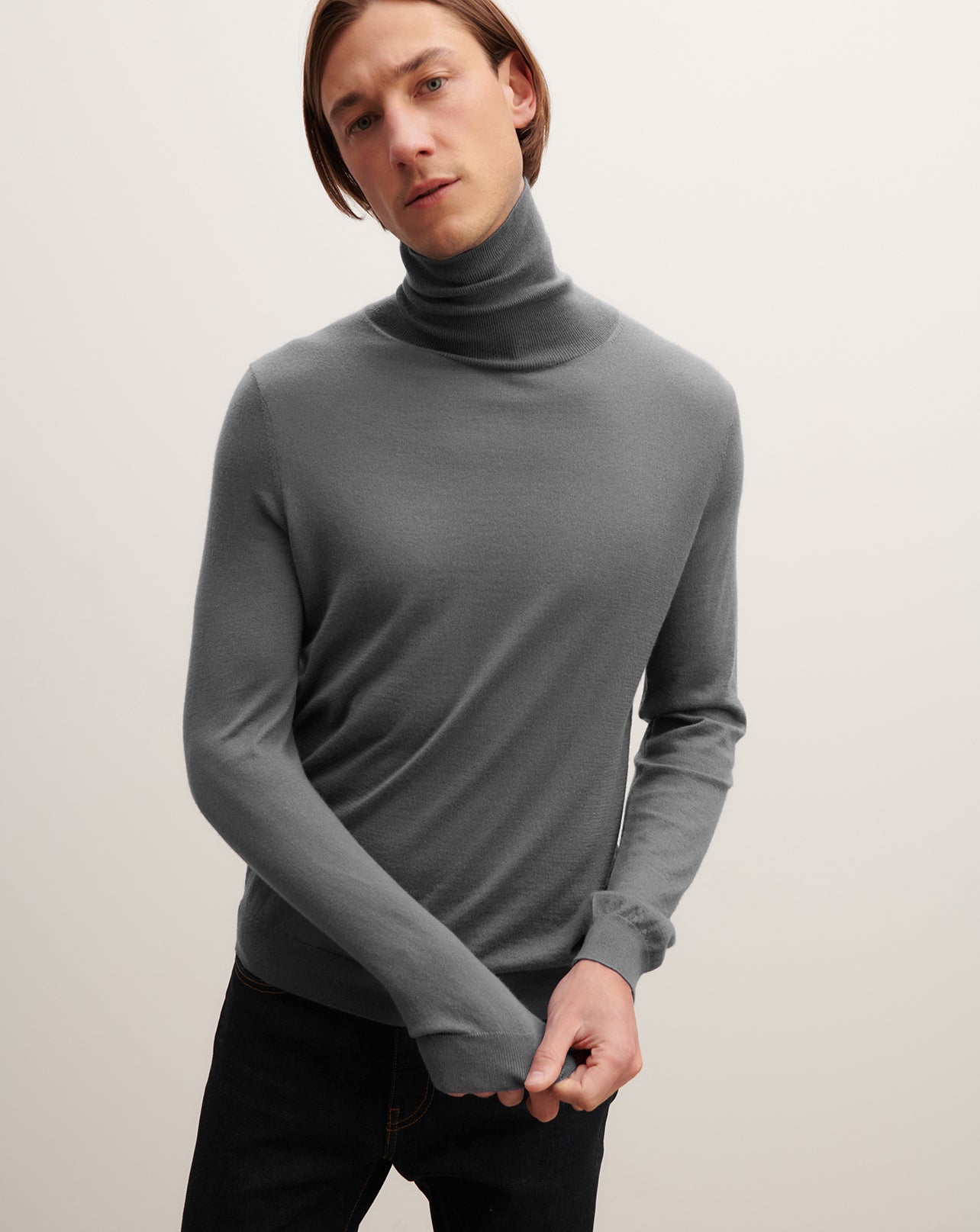 Pull col roulé ultrafin-GRIS METEORITE-100% cachemire