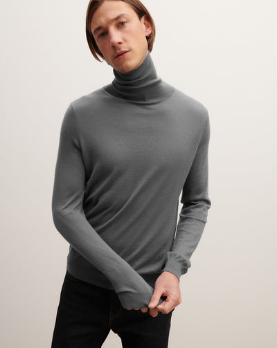 Pull col roulé ultrafin-GRIS METEORITE-100% cachemire