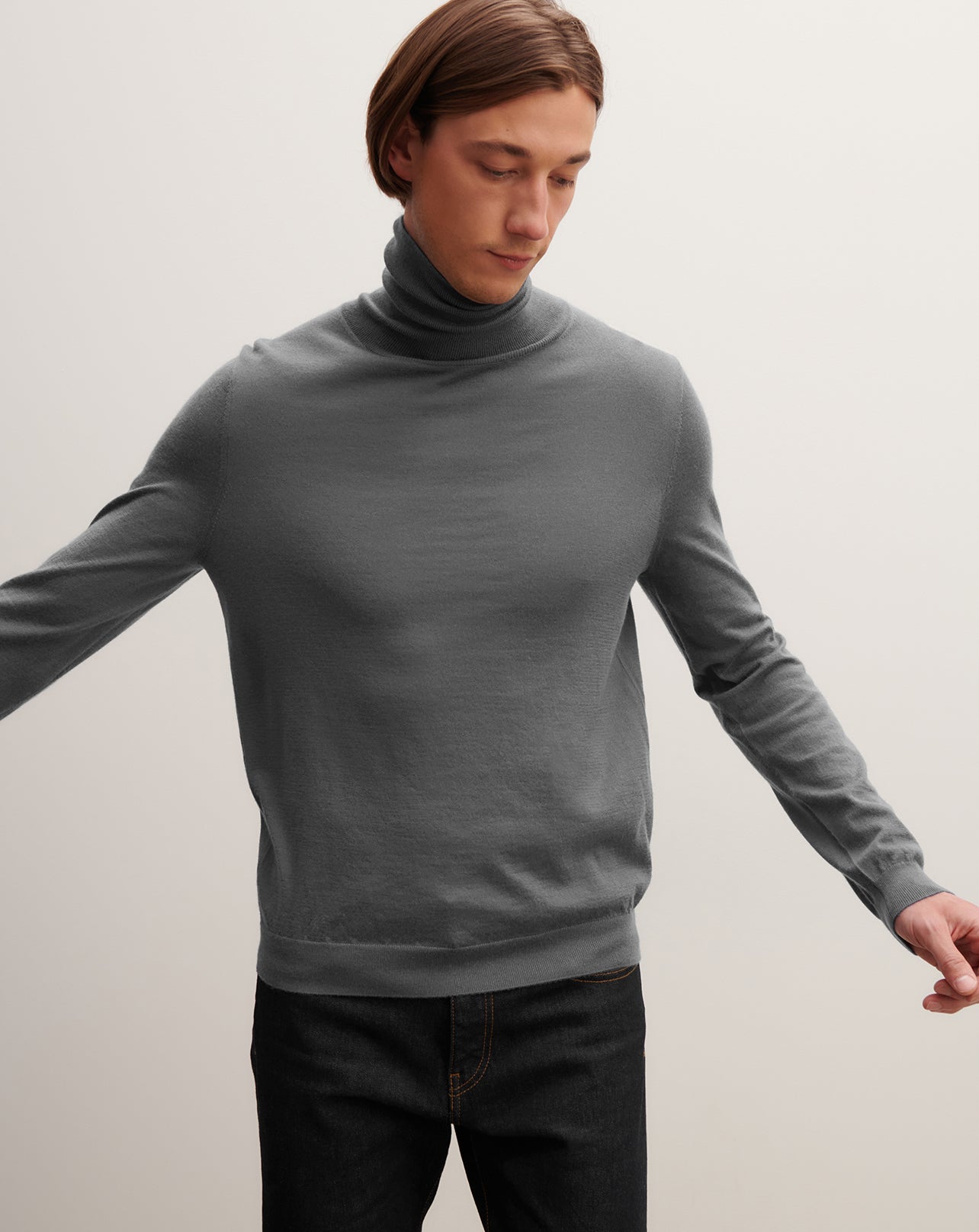 Pull col roulé ultrafin-GRIS METEORITE-100% cachemire