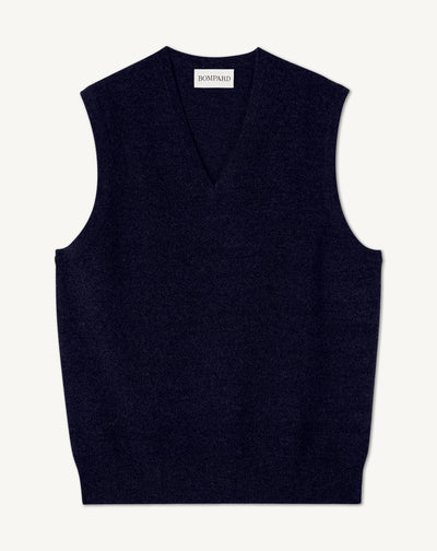 Pull V sans manches-MARINE-100% CACHEMIRE