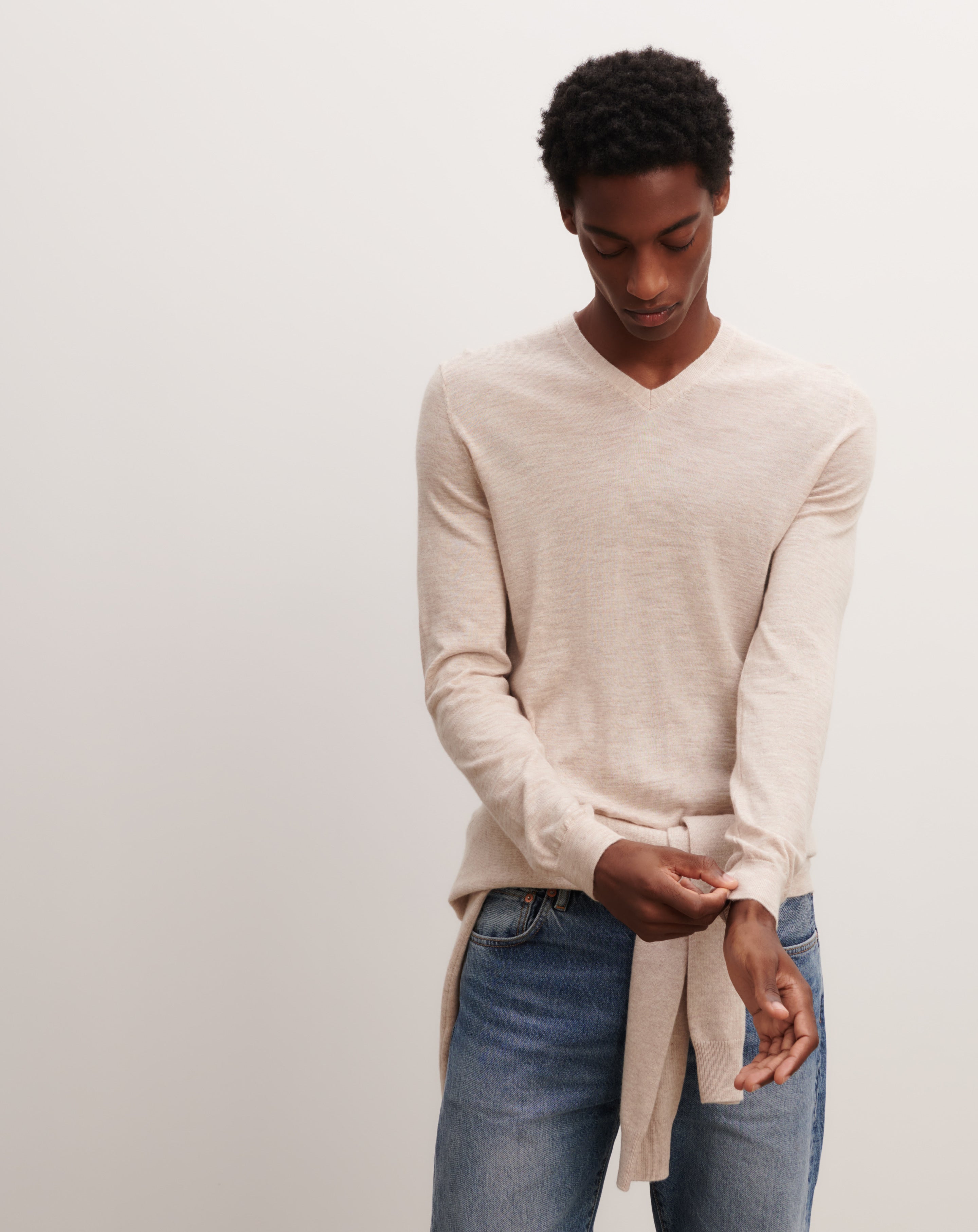 Pull col V ultrafin-TOURTERELLE-100% cachemire