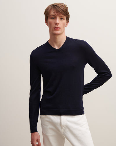 Pull V ultrafin-MARINE-100% CACHEMIRE