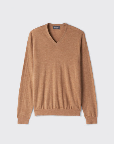 Pull V ultrafin-CARAMEL-100% CACHEMIRE