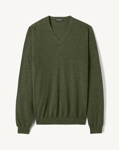 Pull V ultrafin-KAKI OMBRE-100% CACHEMIRE