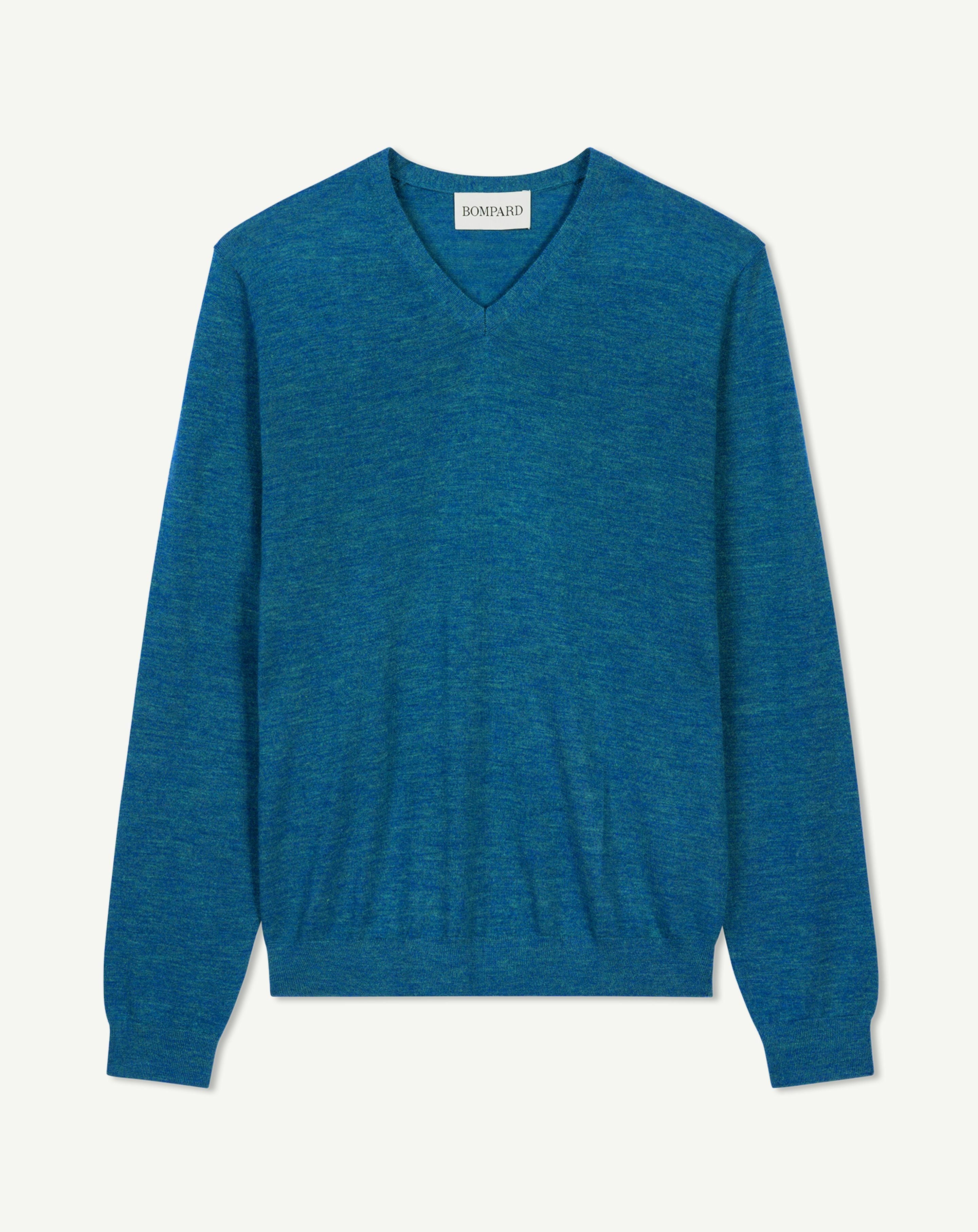 Pull col V ultrafin-BLEU PETROLE-100% cachemire