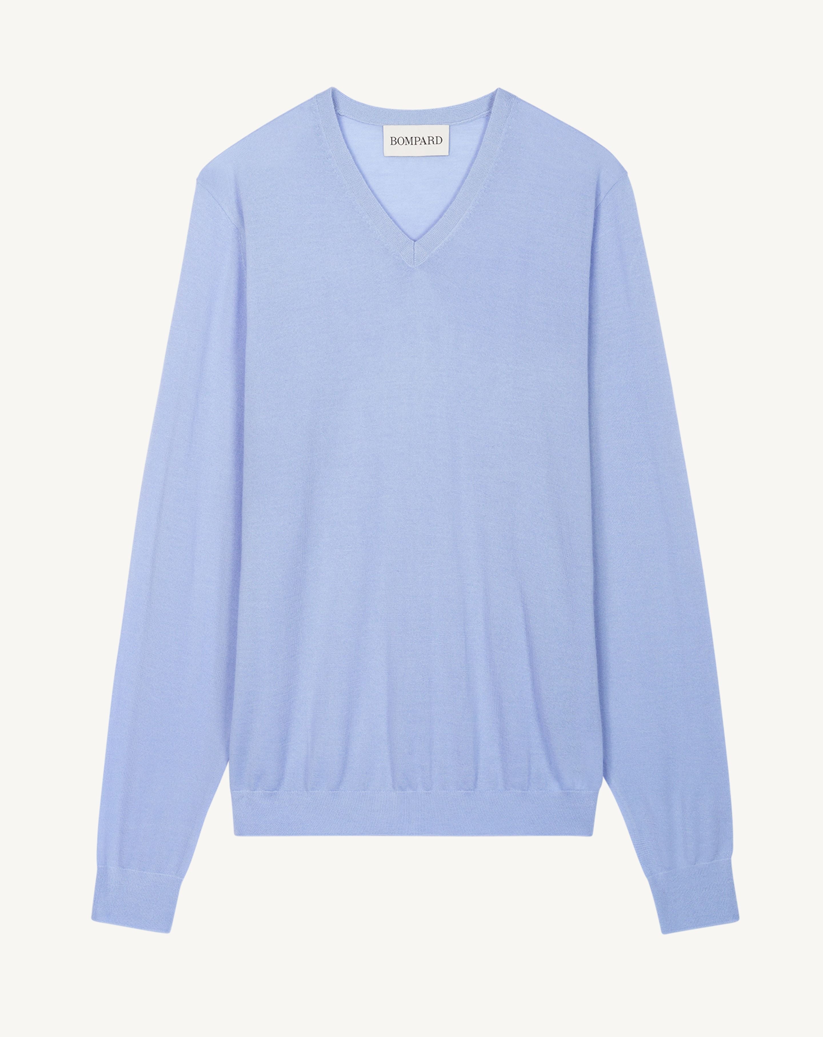 Pull col V ultrafin-BLEU AGATE-100% cachemire