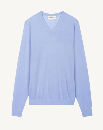 Pull col V ultrafin-BLEU AGATE-100% cachemire
