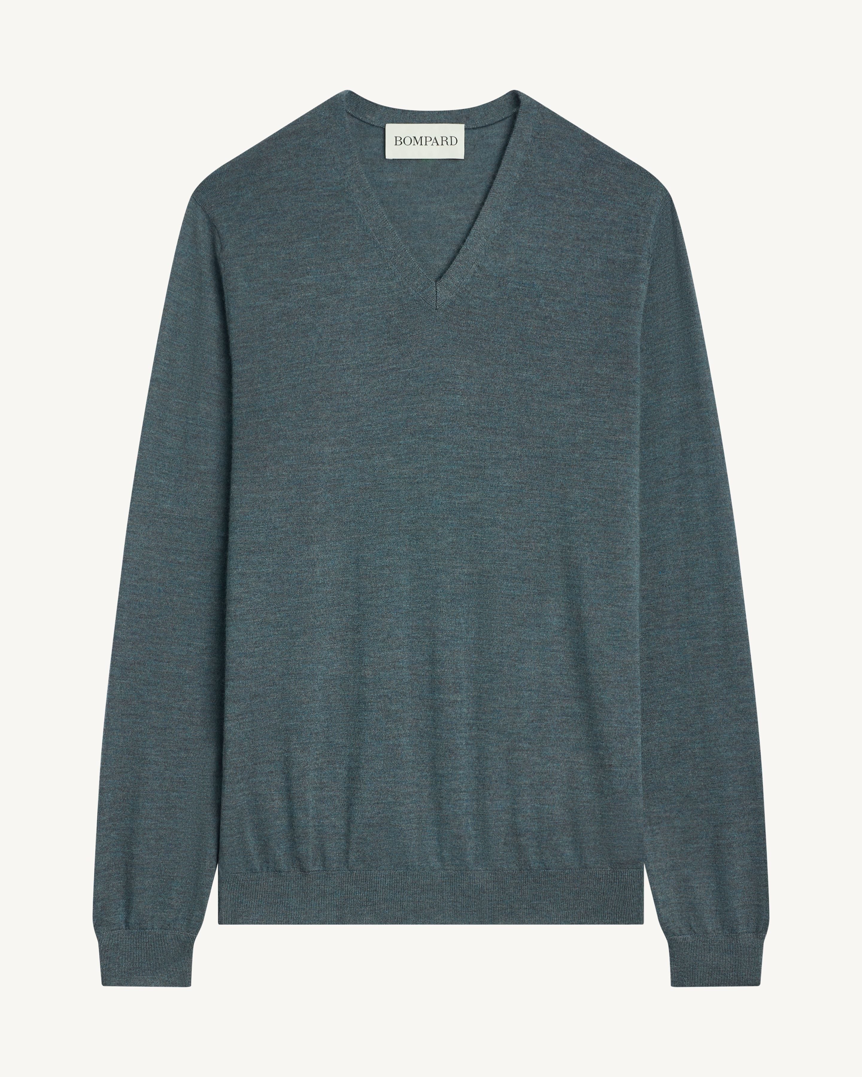 Pull col V ultrafin-BLEU GRANIT-100% cachemire