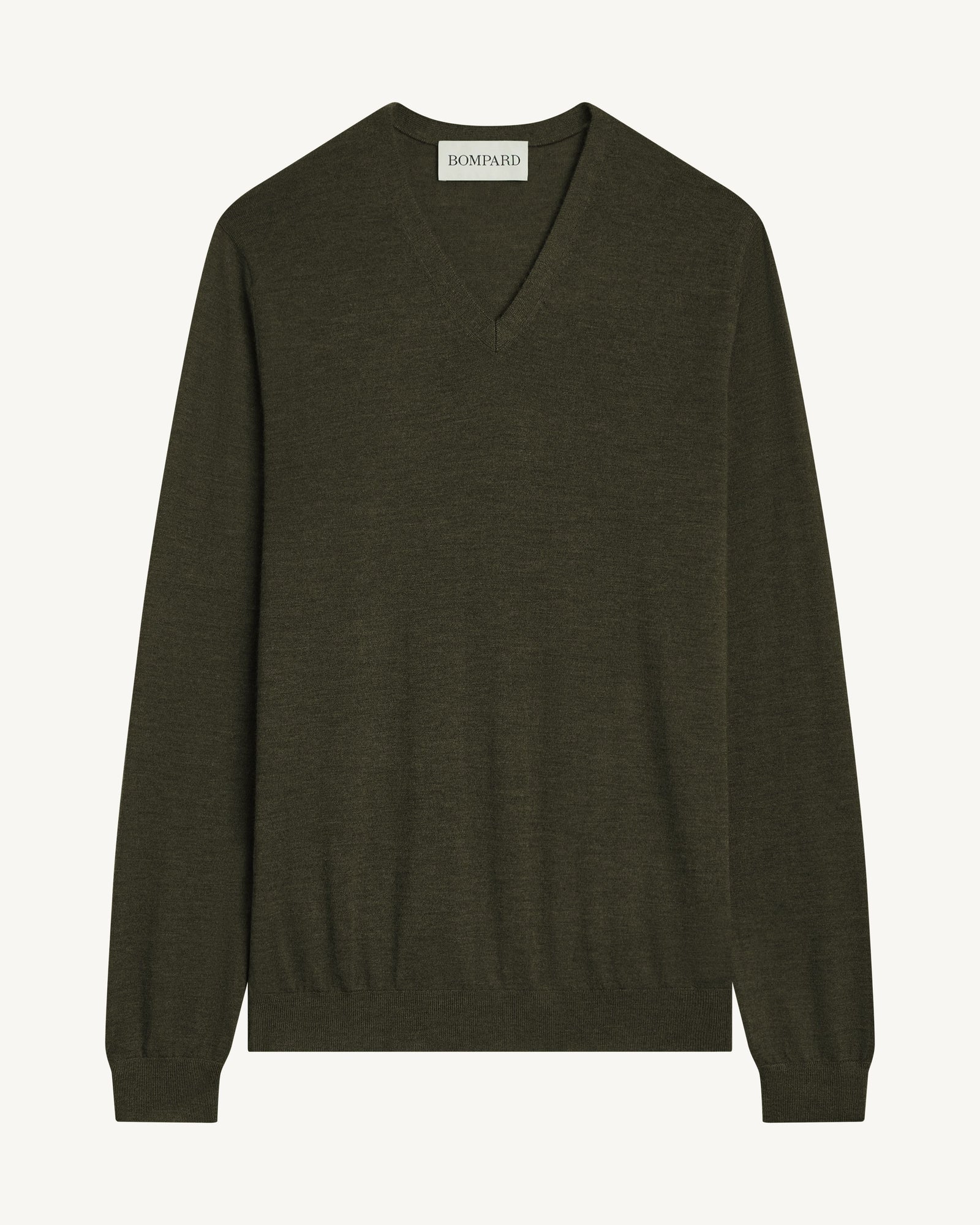 Pull col V ultrafin-KAKI KOMBU-100% cachemire